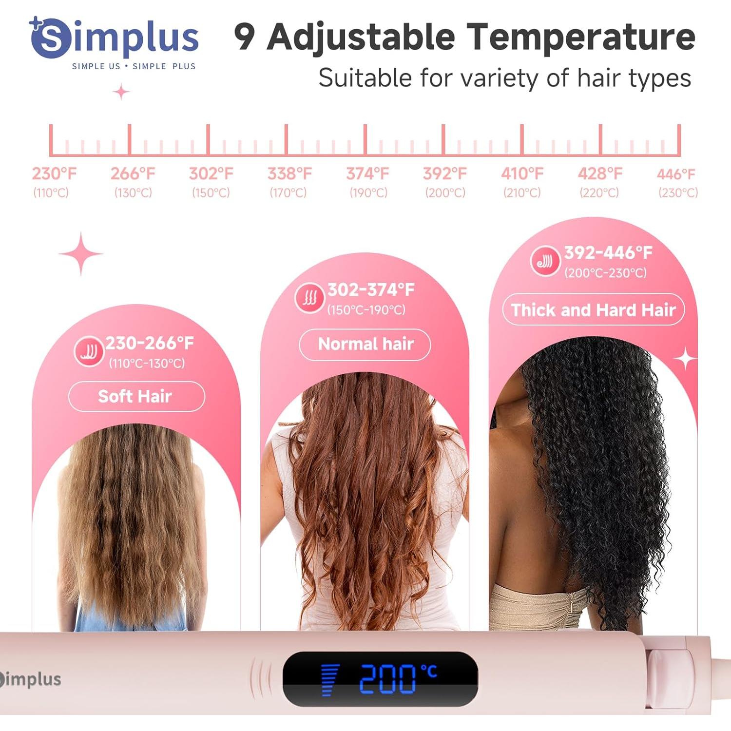 Plancha de Pelo SIMPLUS 2 en 1 Rosa 230°C Calentamiento Rápido