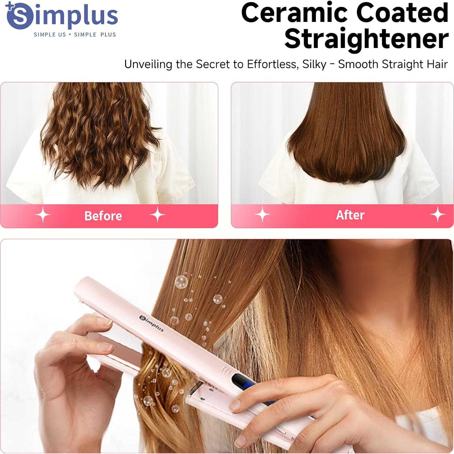 Plancha de Pelo SIMPLUS 2 en 1 Rosa 230°C Calentamiento Rápido