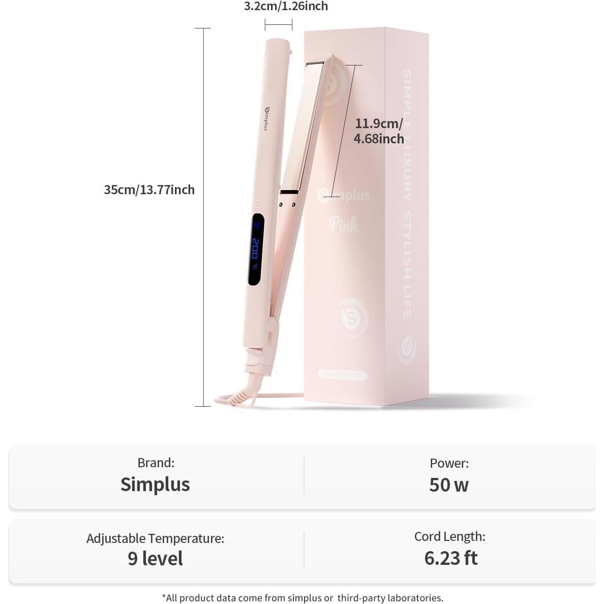 Plancha de Pelo SIMPLUS 2 en 1 Rosa 230°C Calentamiento Rápido