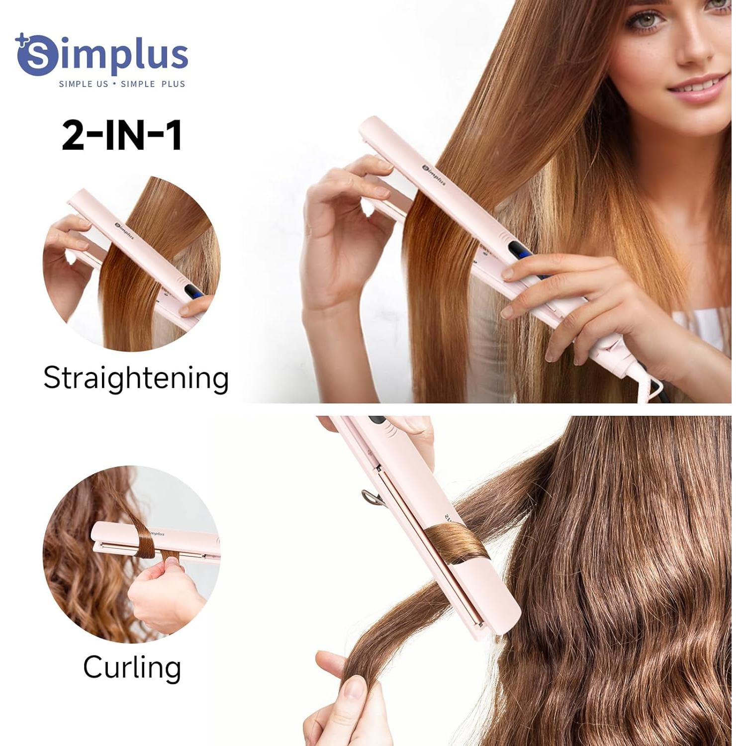 Plancha de Pelo SIMPLUS 2 en 1 Rosa 230°C Calentamiento Rápido