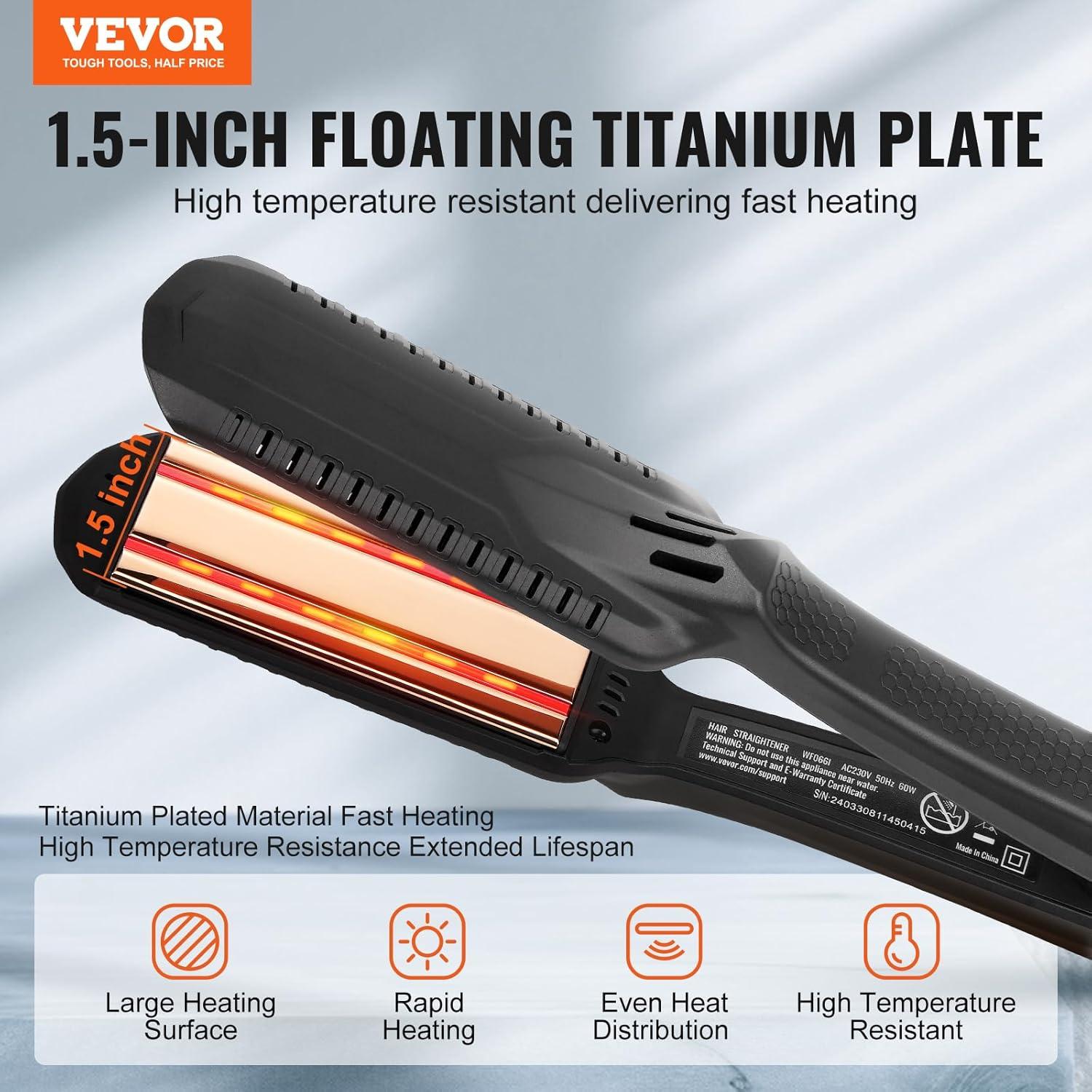 Plancha de Pelo VEVOR Titanio 1.5" Doble Infrarrojo LCD 19 Niveles