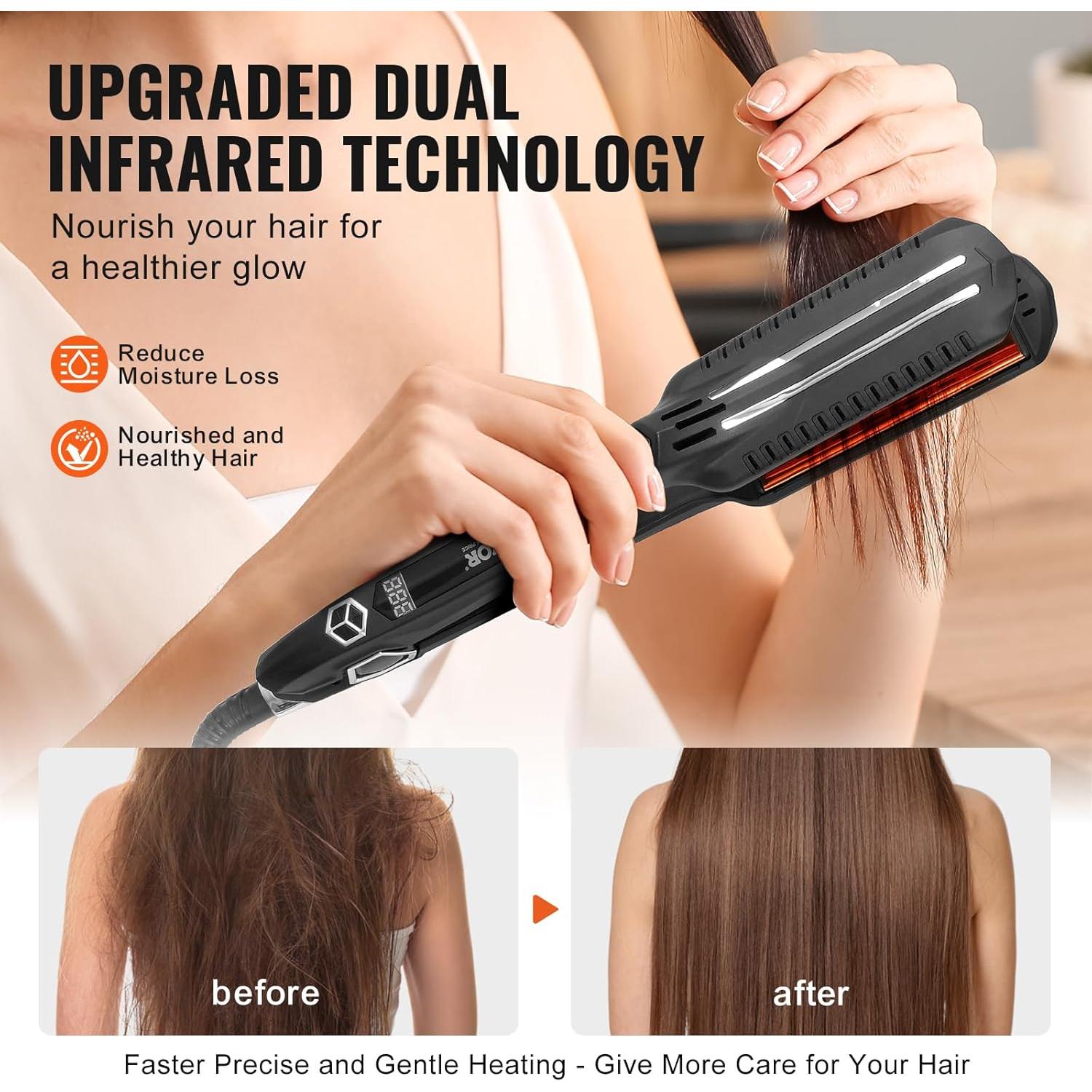 Plancha de Pelo VEVOR Titanio 1.5" Doble Infrarrojo LCD 19 Niveles