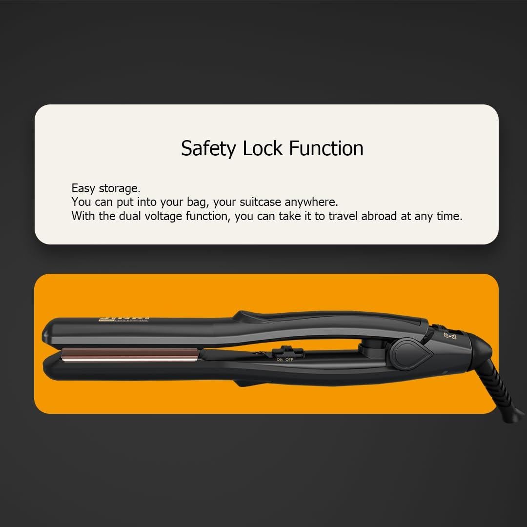 Plancha de Pelo Mini JINRI 2.03 cm Doble Voltaje 100-240V Negra