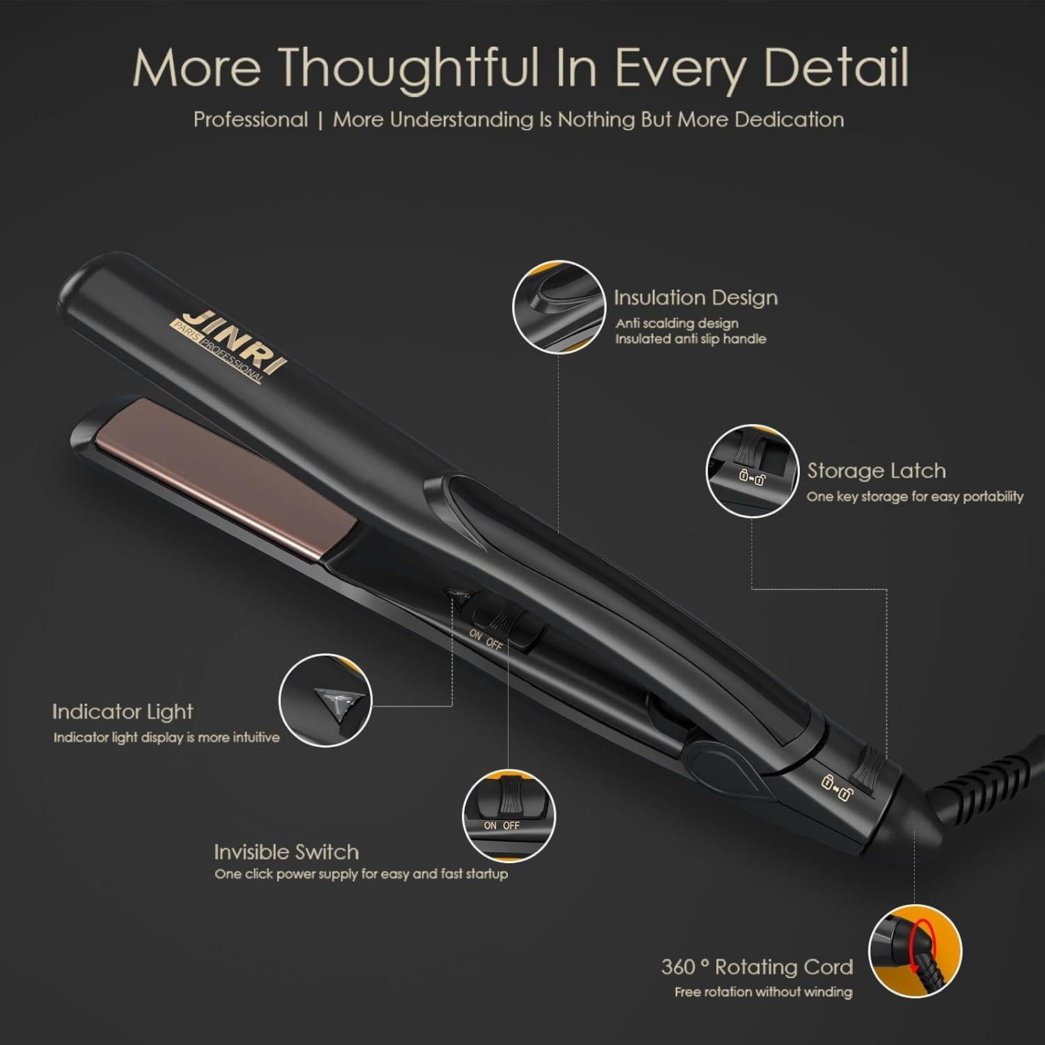 Plancha de Pelo Mini JINRI 2.03 cm Doble Voltaje 100-240V Negra