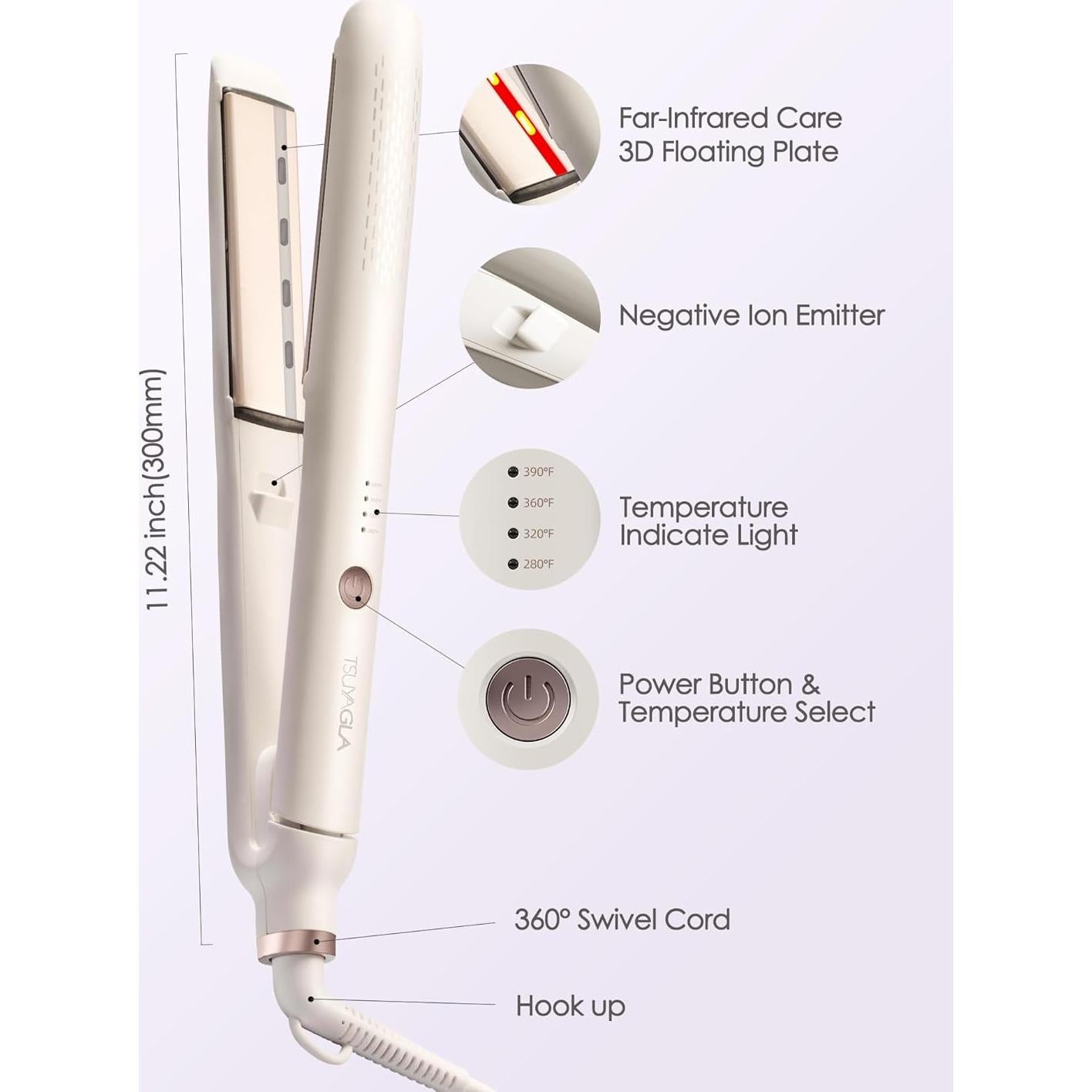 Plancha de Pelo Alisadora TSUYAGLA 2 en 1 1 Pulgada 4 Temperaturas