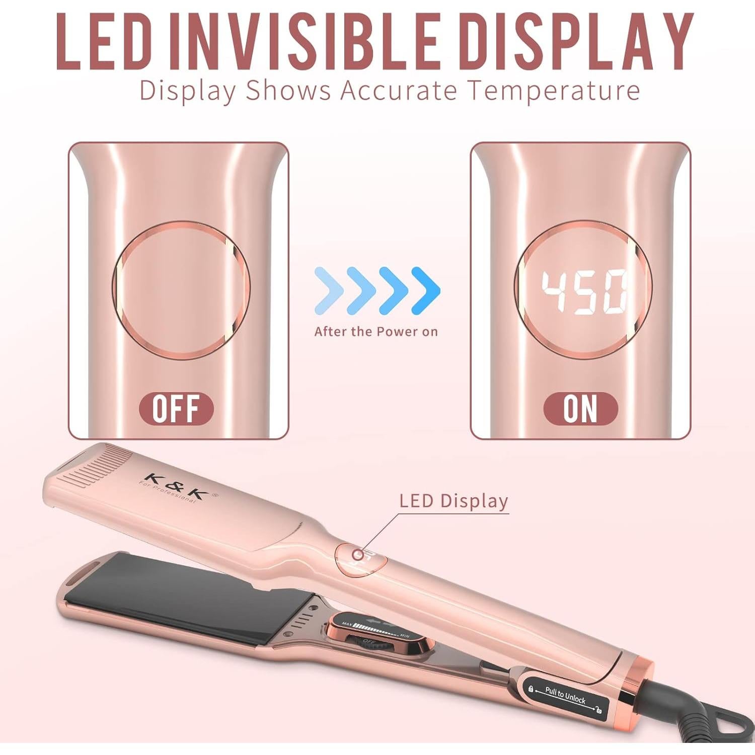 Plancha de Pelo K&K Titanio 4.4cm Ajustable 10-232°C Rosa