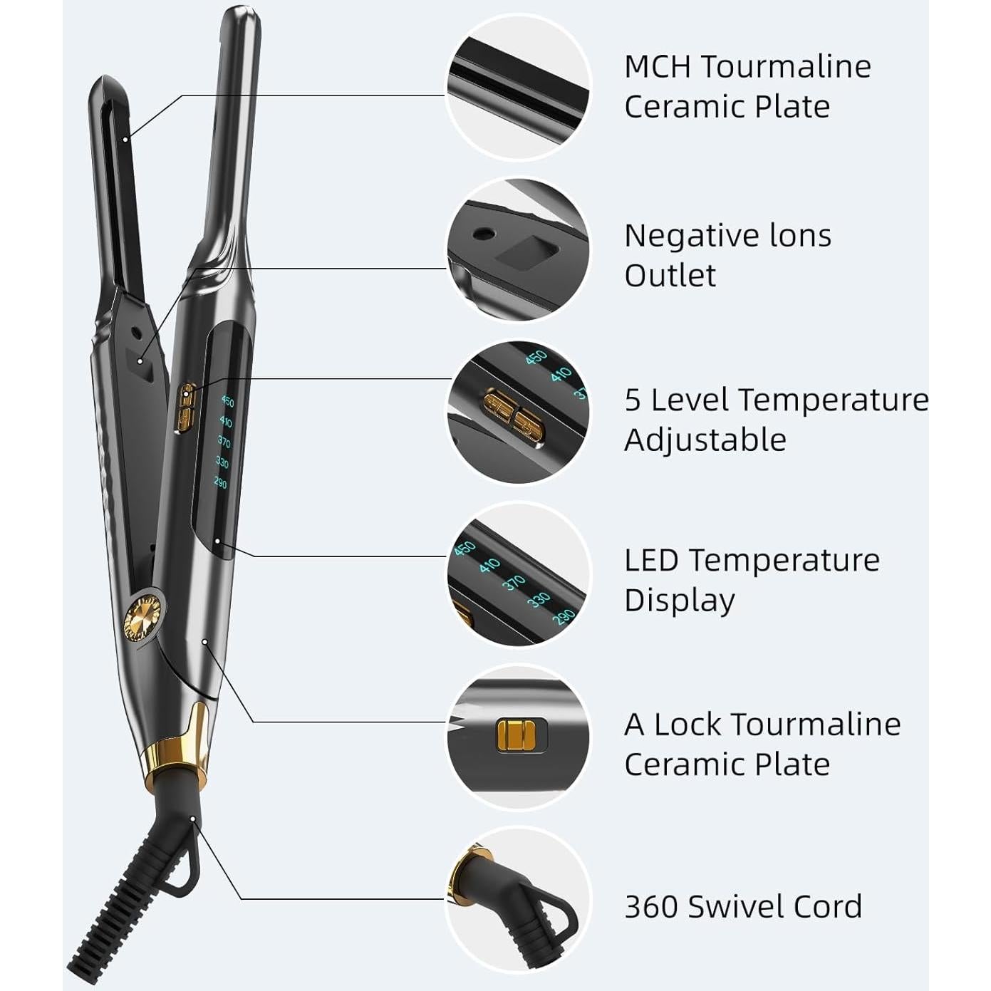 Plancha de Cabello Pequeña Mvxitanny 3/10'' Gris - Doble Voltaje