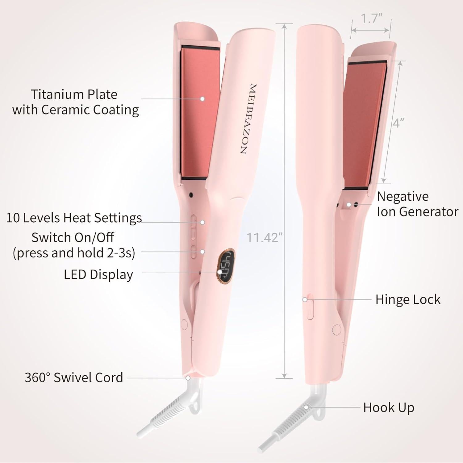 Plancha de Pelo MEIBEAZON MS-02 Cerámica 1.7" Iónica Rosa