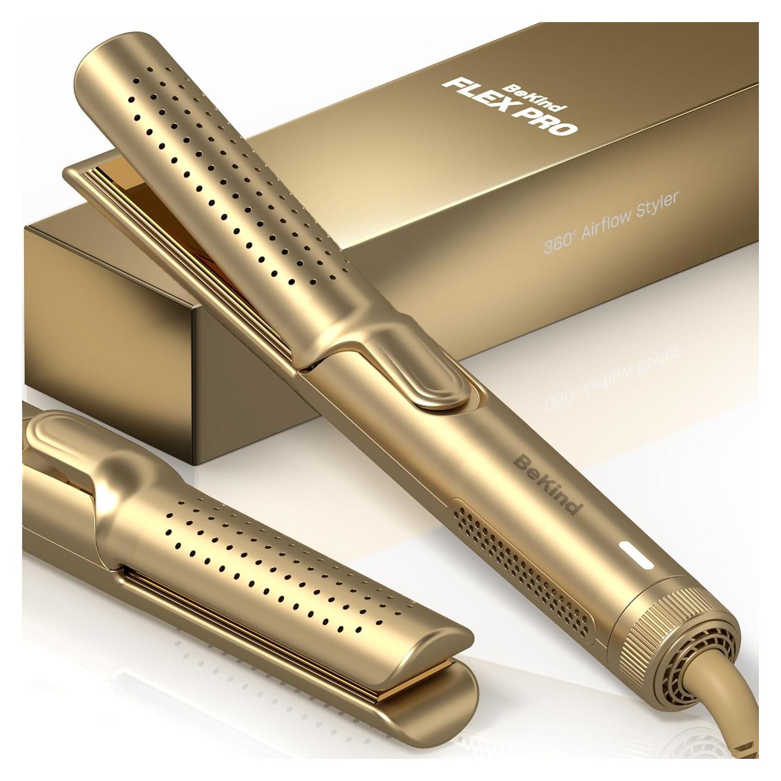 Plancha y Rizador de Cabello 2 en 1 BeKind Flex Dorado