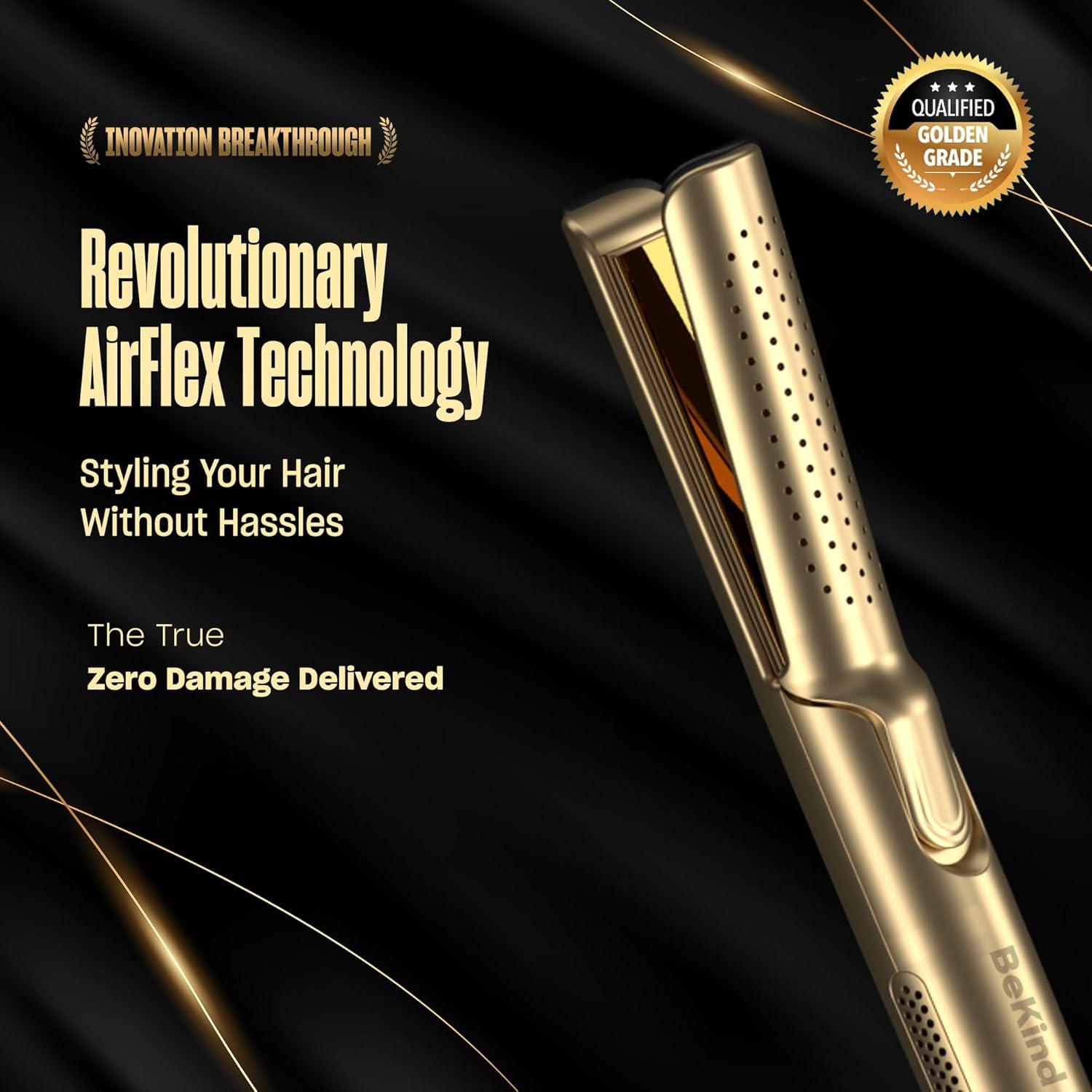 Plancha y Rizador de Cabello 2 en 1 BeKind Flex Dorado