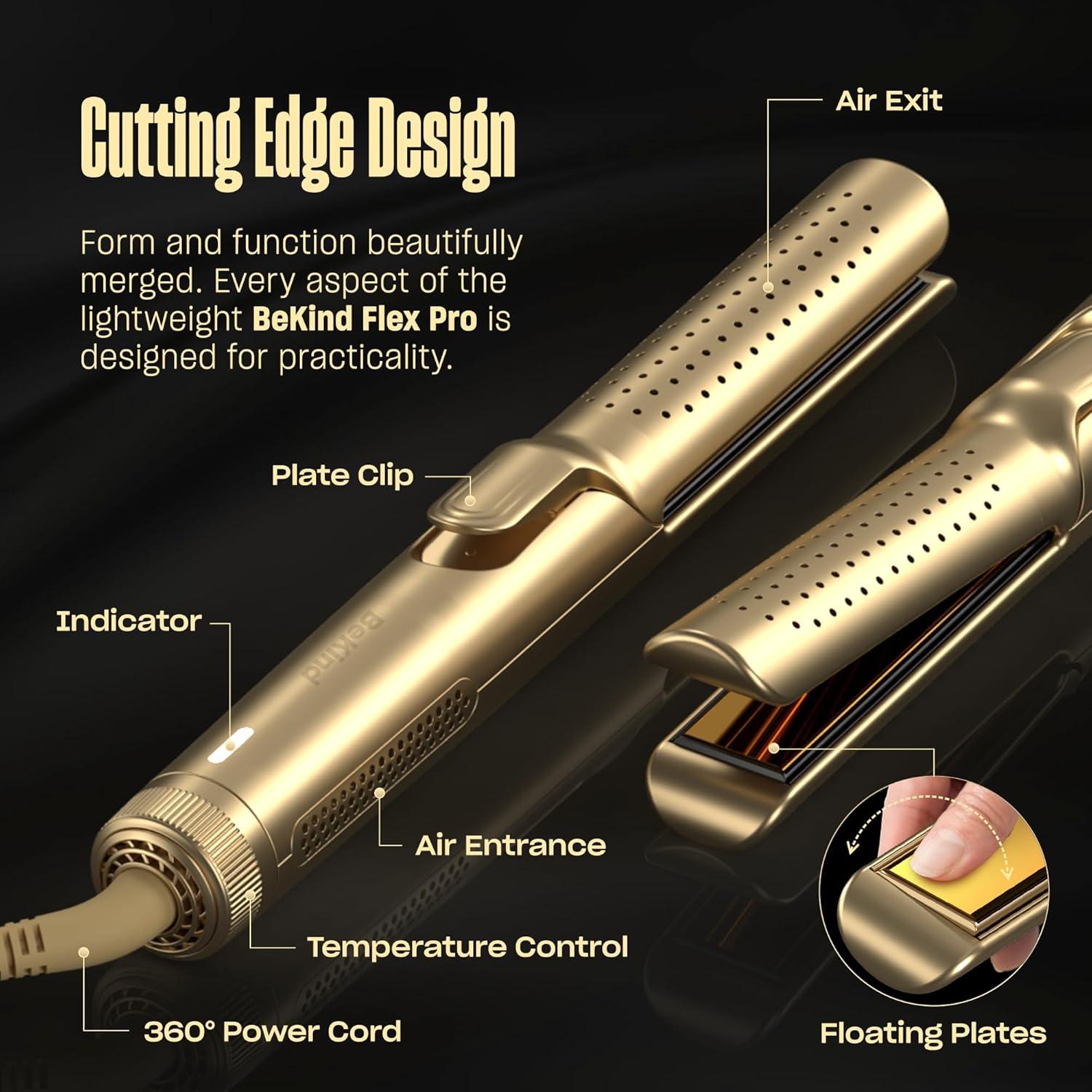 Plancha y Rizador de Cabello 2 en 1 BeKind Flex Dorado
