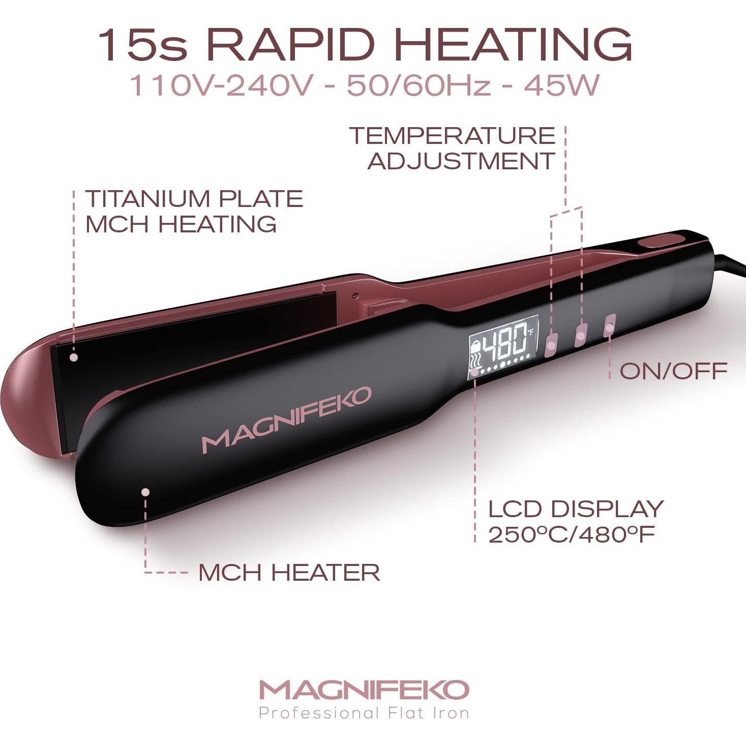 Plancha de Cabello Profesional Cerámica Magnifeko 10.16x4.06cm Negro