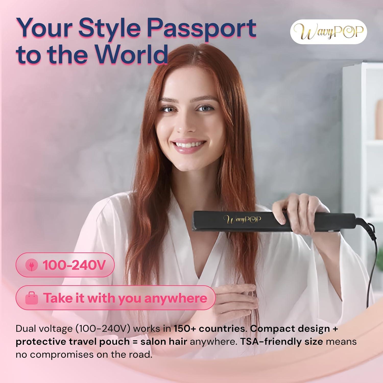 Plancha de Pelo Profesional Wavypop 2 en 1 Titanio 3.18 cm