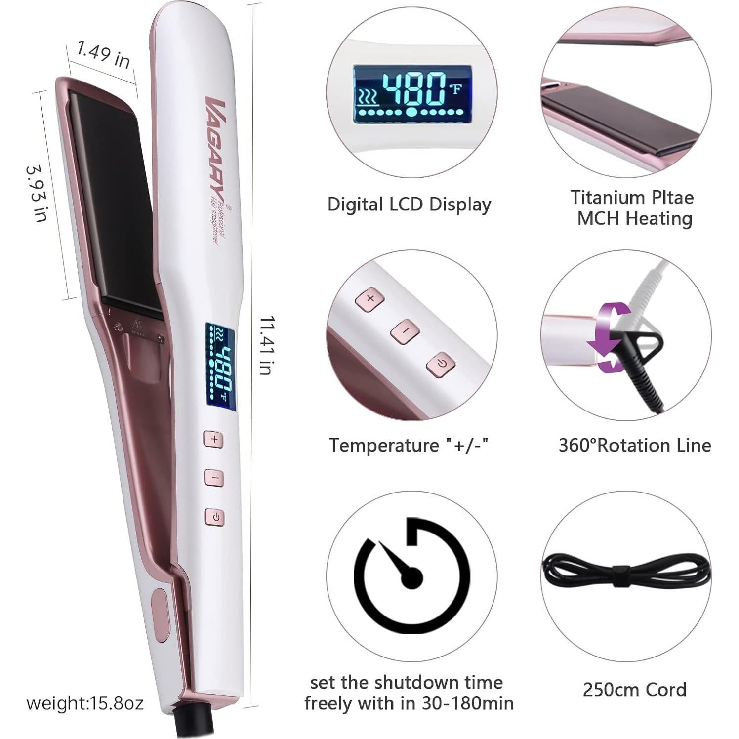 Plancha y Rizador de Pelo 2 en 1 VAGARY, Cuidado Aniónico