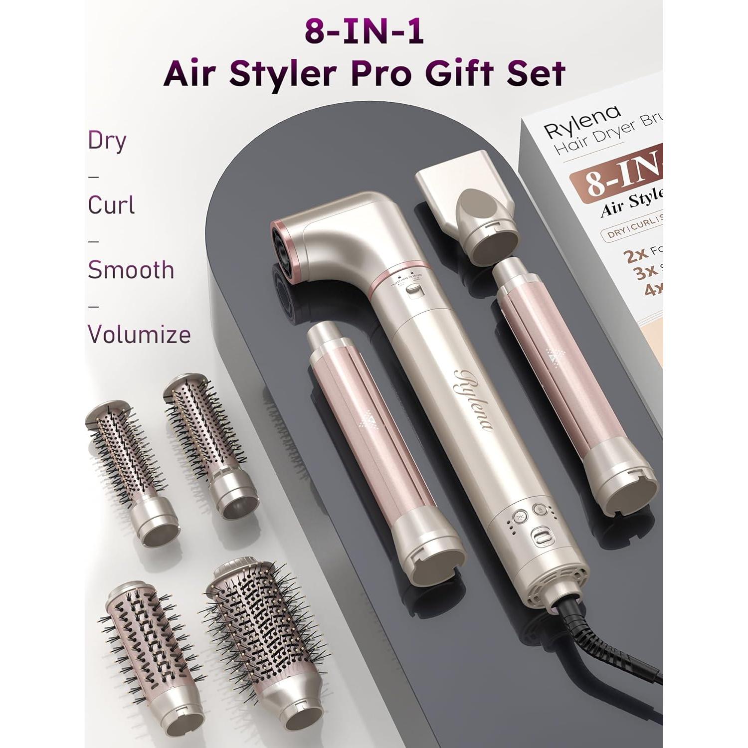 Rylena Deluxe 8-en-1 Air Styler Pro 2025, Cepillo Secador 600M