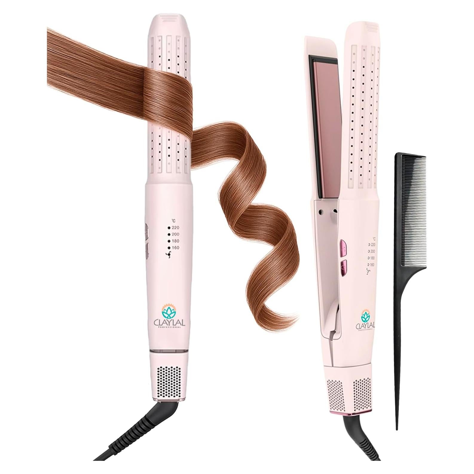 Plancha y Rizador de Cabello 2 en 1 Claylal 221°C Iones Negativos