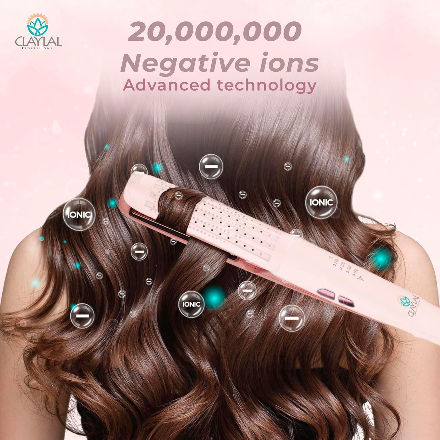 Plancha y Rizador de Cabello 2 en 1 Claylal 221°C Iones Negativos