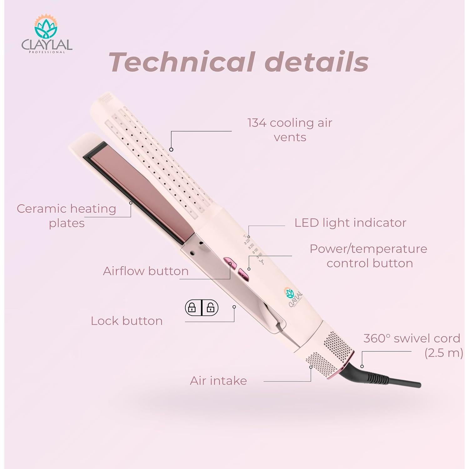 Plancha y Rizador de Cabello 2 en 1 Claylal 221°C Iones Negativos