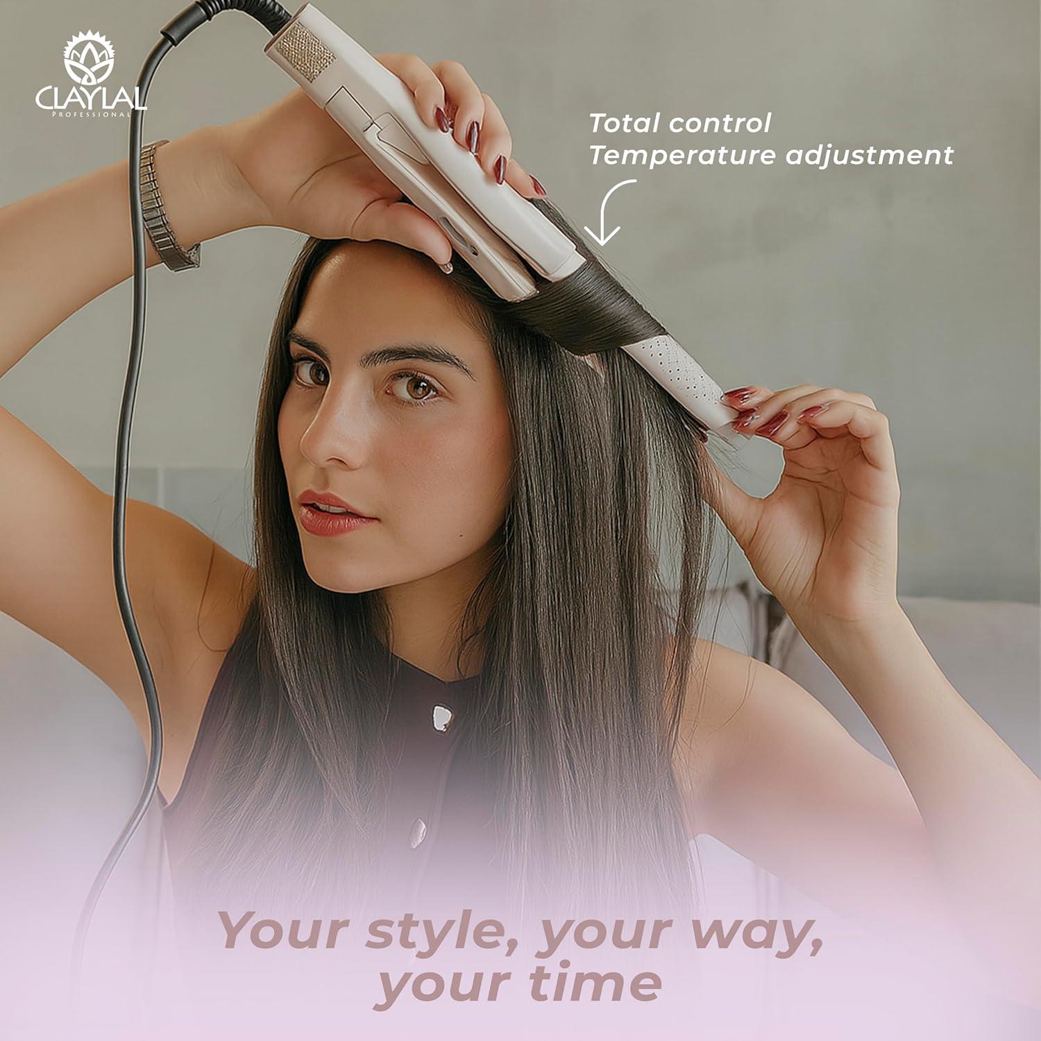 Plancha y Rizador de Cabello 2 en 1 Claylal 221°C Iones Negativos
