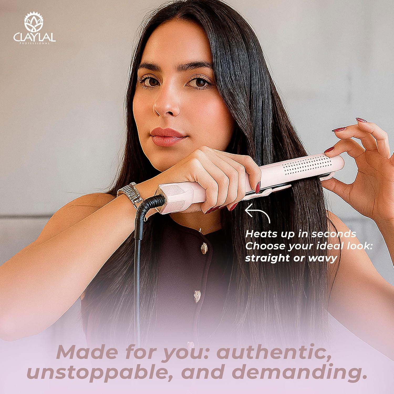Plancha y Rizador de Cabello 2 en 1 Claylal 221°C Iones Negativos