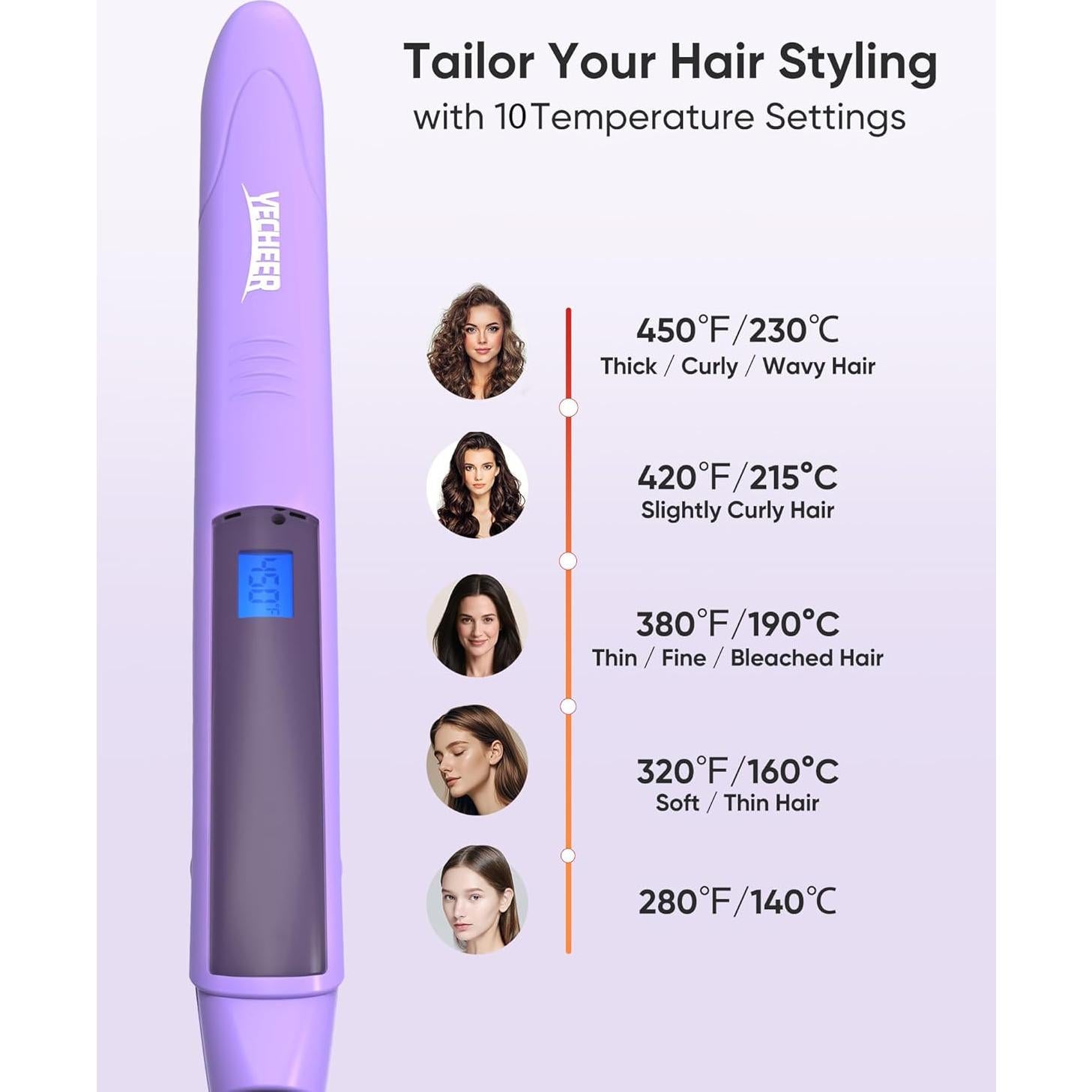 Plancha de Pelo YeCheer UV508 Cerámica 1" Doble Voltaje 10 Calor