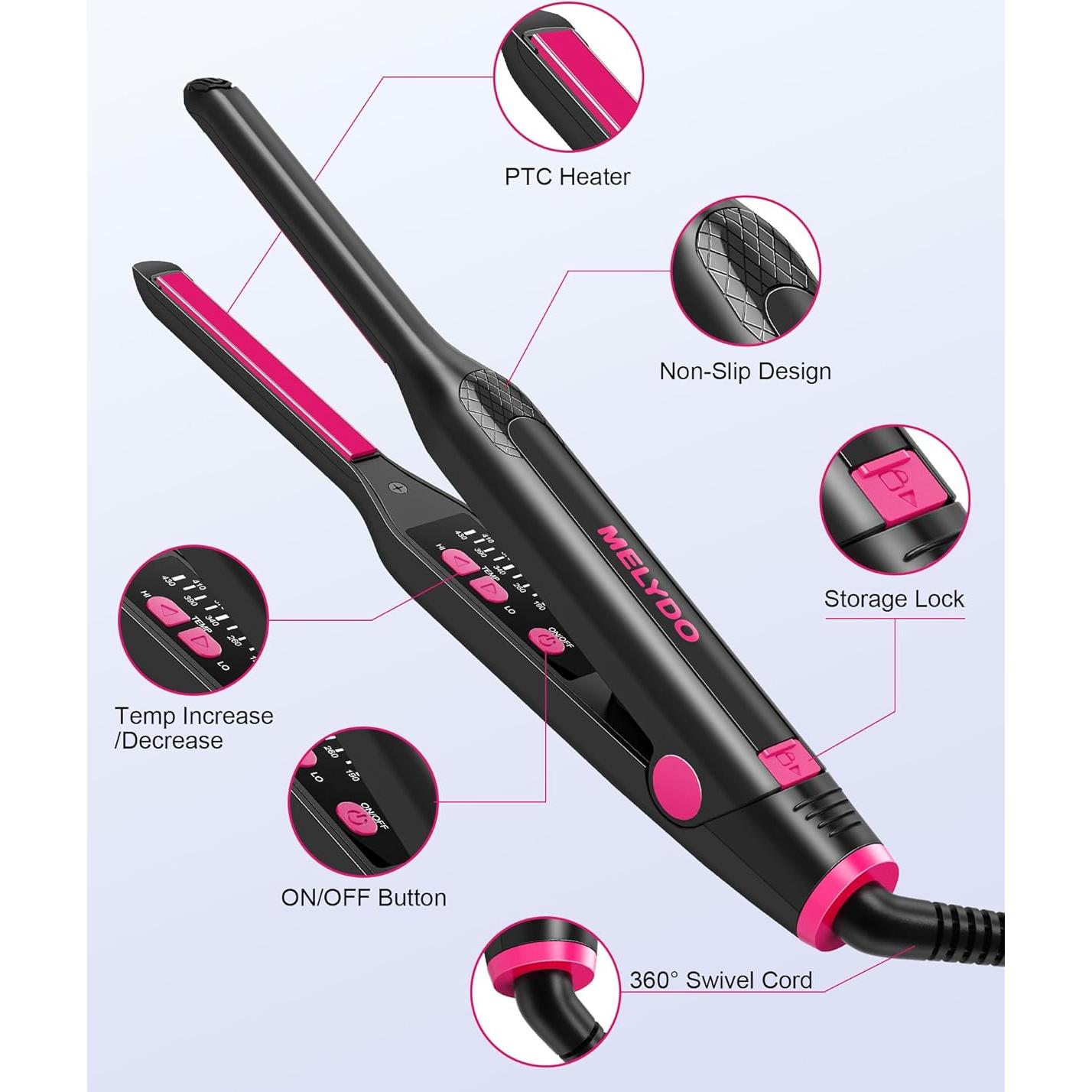 Plancha de Cabello Pequeña MELYDO DS018B 3/10" Temperatura Ajustable