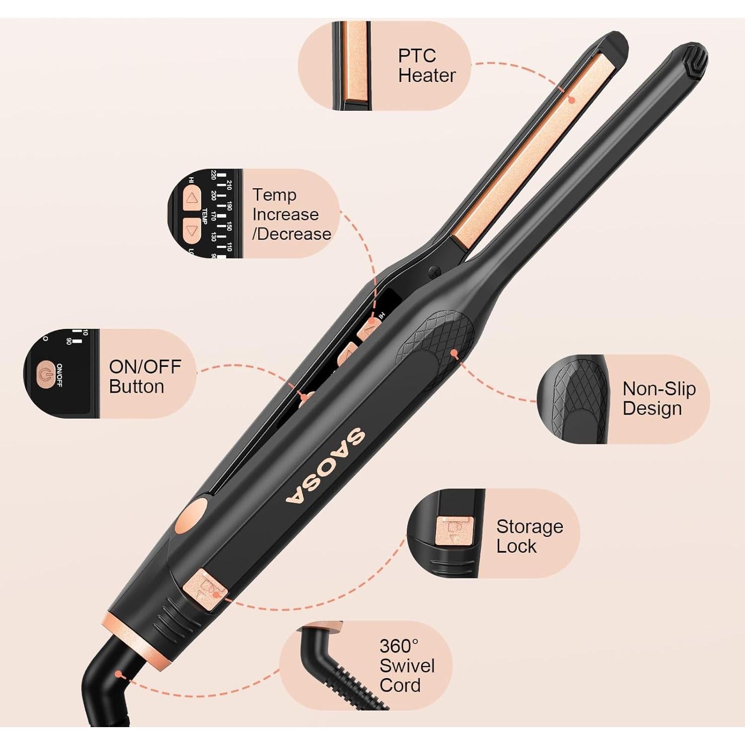 Plancha de Cabello Pequeña SAOSA HL-018 Doble Voltaje 190-430°C