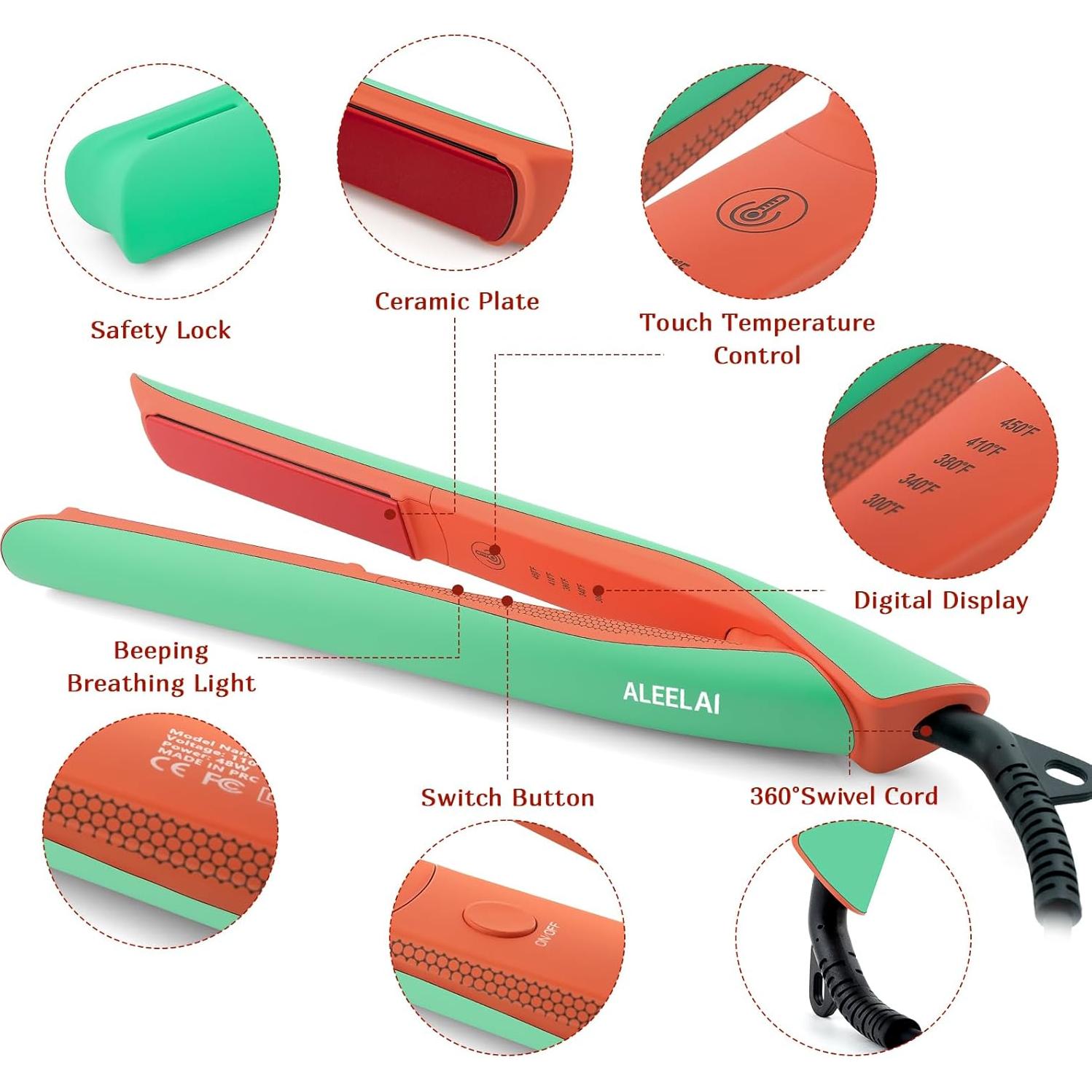 Plancha y Rizador de Pelo Cerámica ALEELAI 2-en-1 Calentamiento Rápido