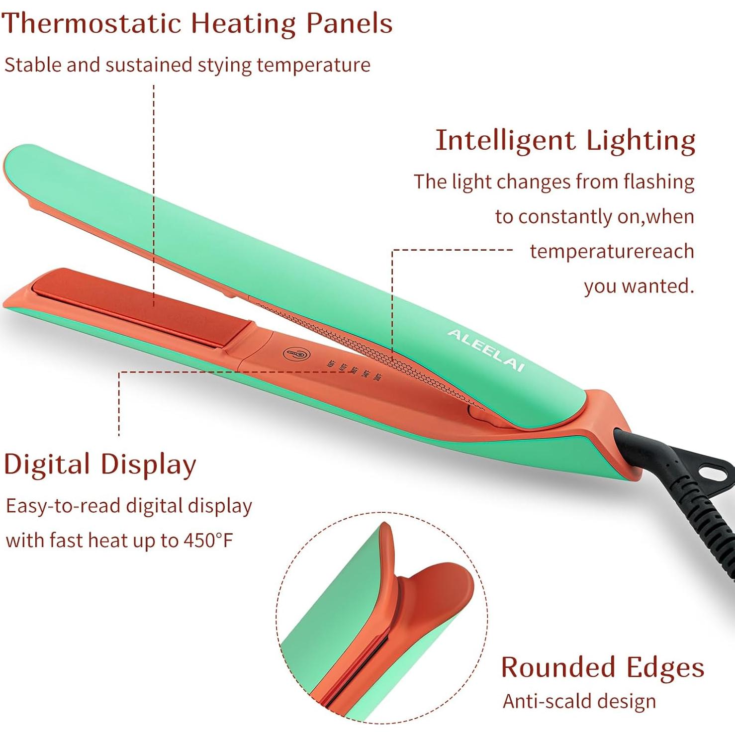 Plancha y Rizador de Pelo Cerámica ALEELAI 2-en-1 Calentamiento Rápido