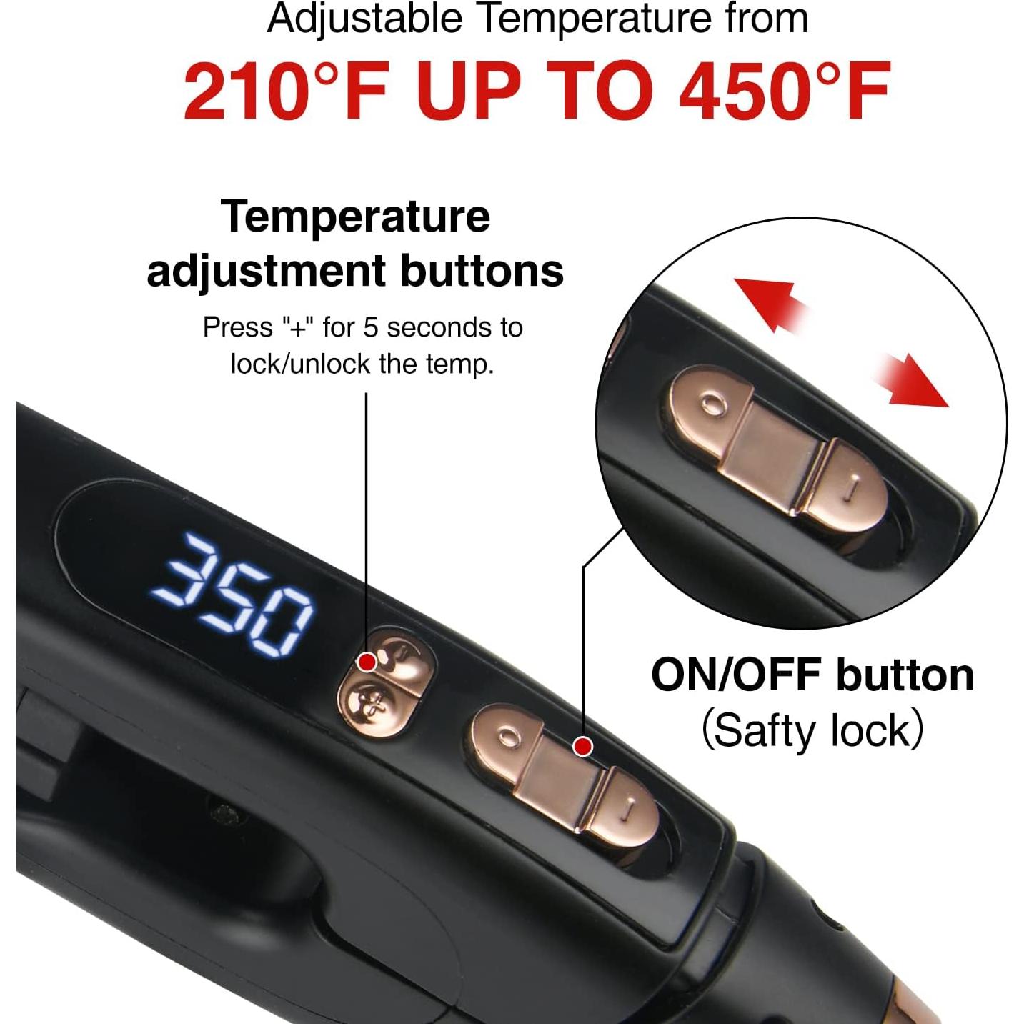 Plancha de Pelo Portátil PRITECH 1'' 13 Temperaturas 99-232°C