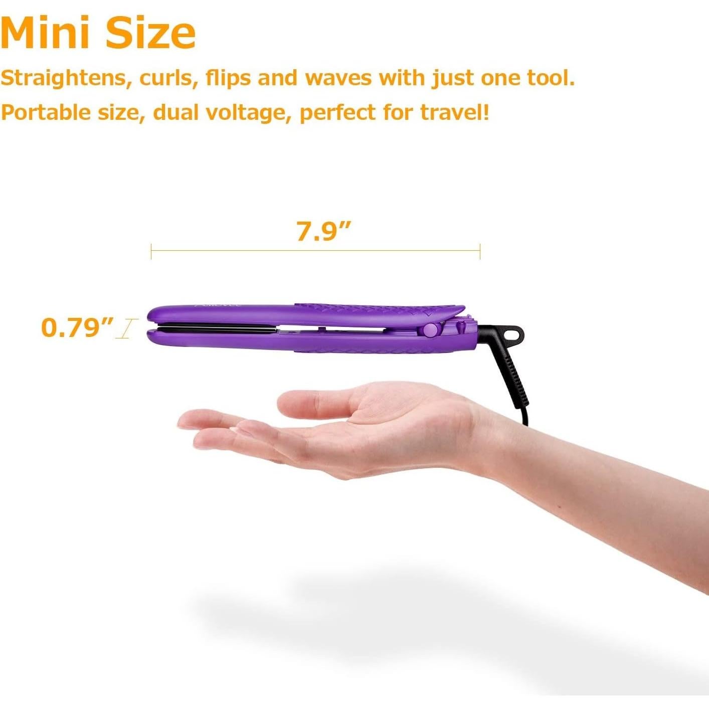 Mini Plancha de Cabello AmoVee 0.7" Púrpura Doble Voltaje