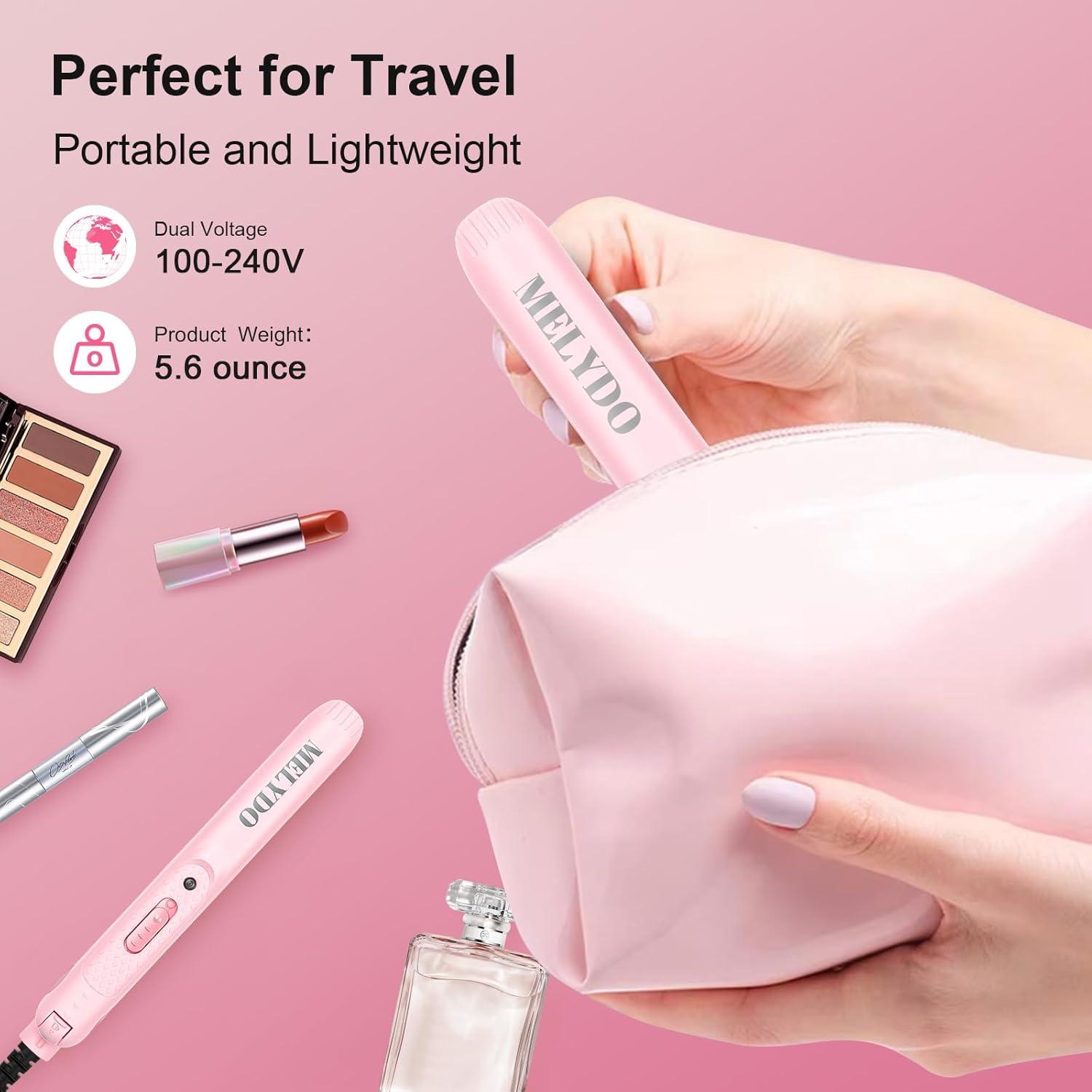 Mini Plancha de Pelo Melydo Rosa Doble Voltaje 16 cm