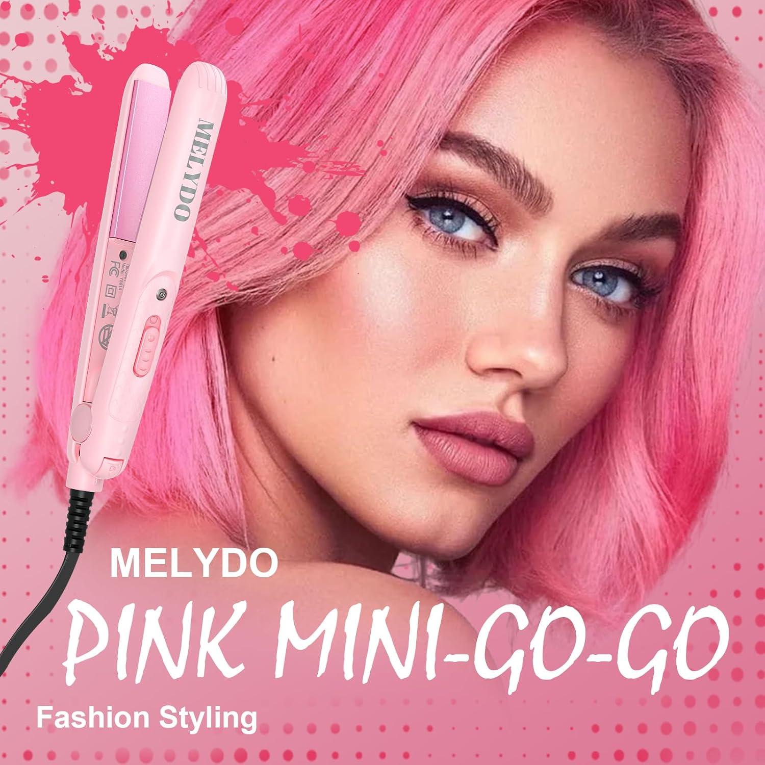 Mini Plancha de Pelo Melydo Rosa Doble Voltaje 16 cm