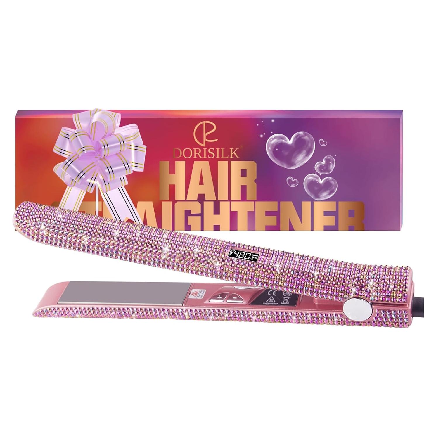 Plancha y Rizador DORISILK 2 en 1 Rosa con Rhinestones
