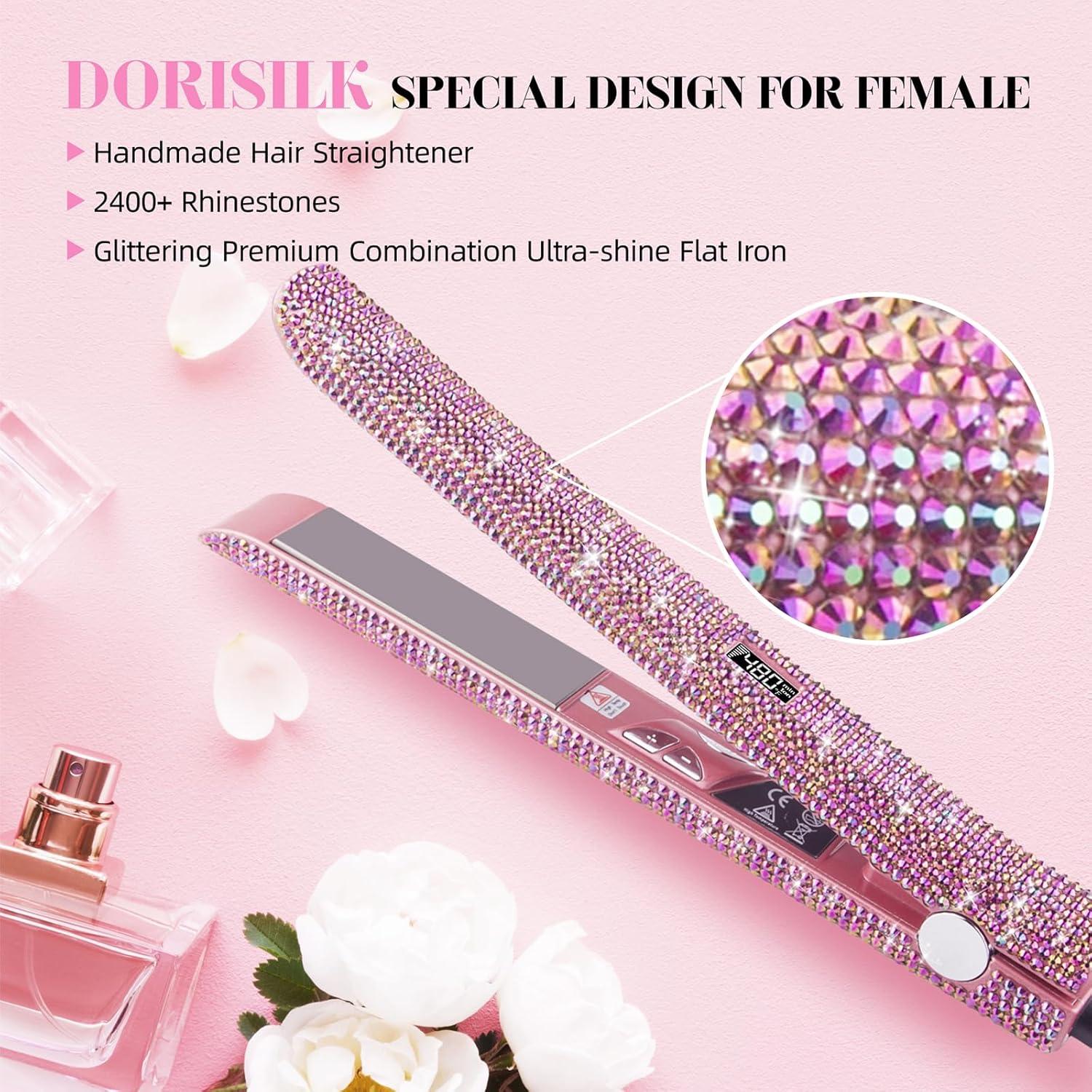 Plancha y Rizador DORISILK 2 en 1 Rosa con Rhinestones