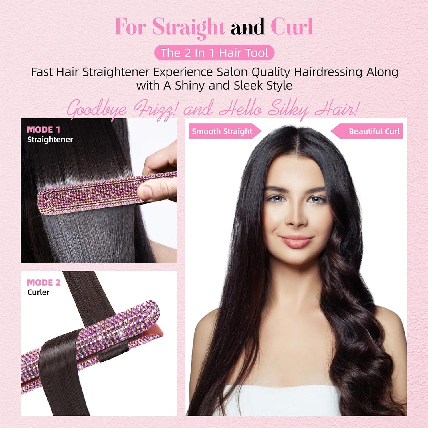 Plancha y Rizador DORISILK 2 en 1 Rosa con Rhinestones