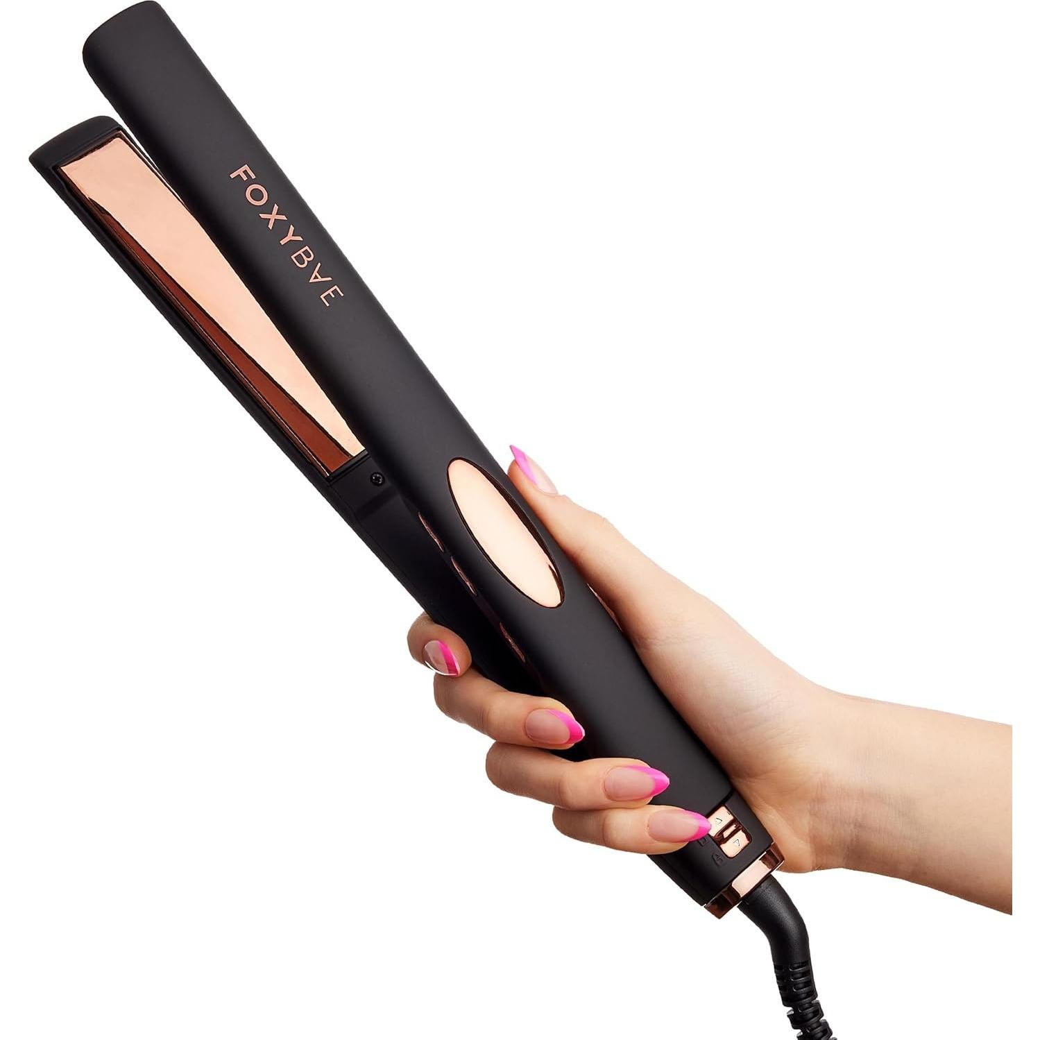 Plancha de Pelo FoxyBae Titanio 1" - Sin Frizz, Doble Voltaje