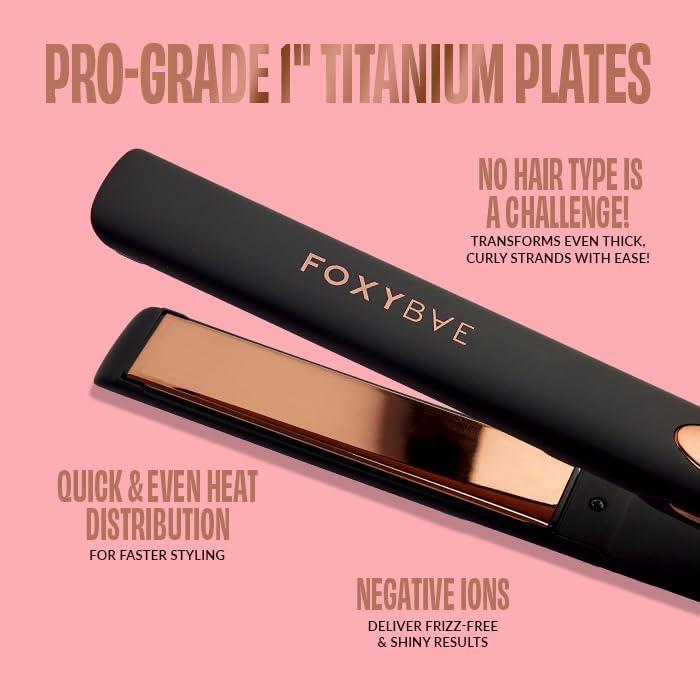 Plancha de Pelo FoxyBae Titanio 1" - Sin Frizz, Doble Voltaje