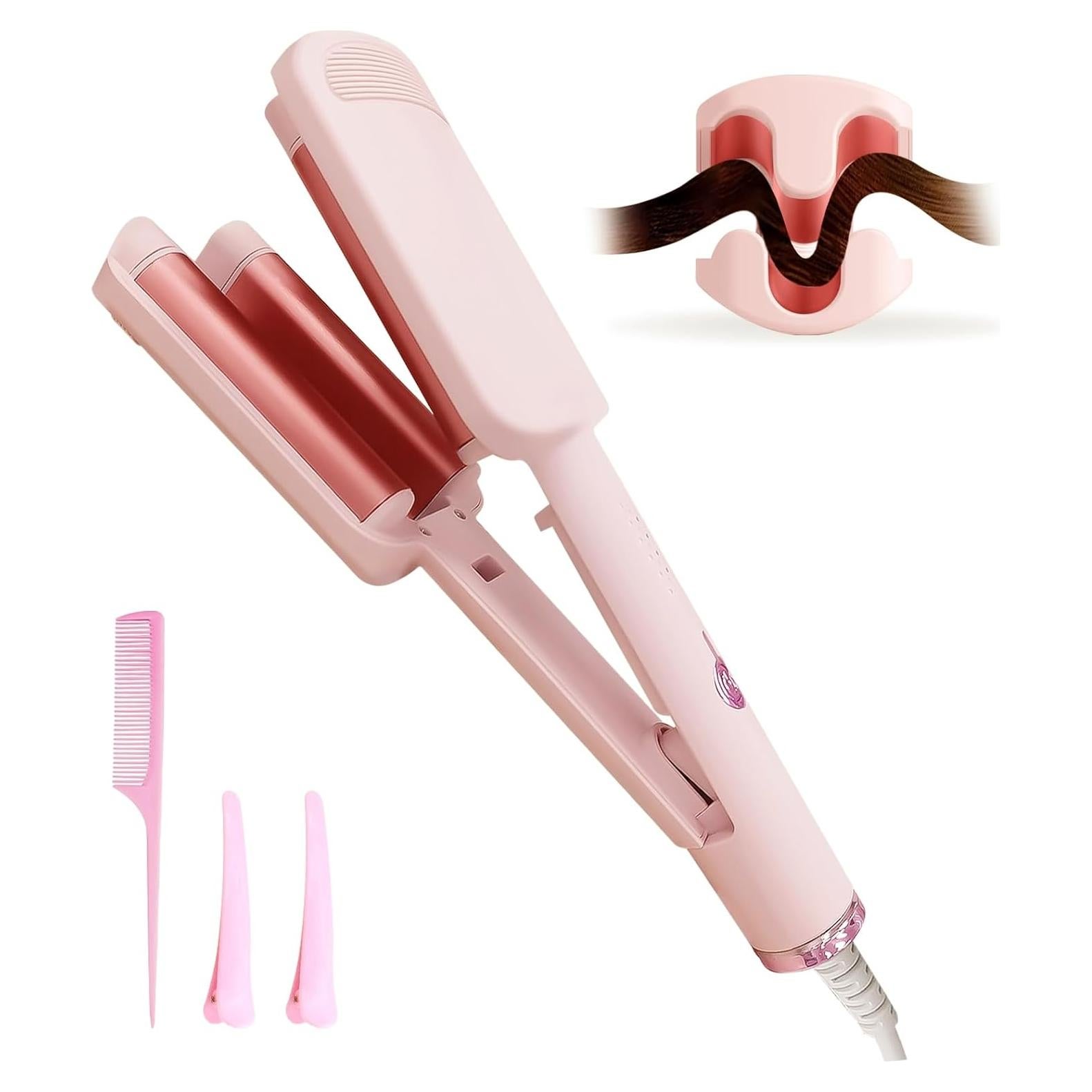 Plancha de Rizado de Cabello ZWIKAGEF 3 Barriles Cerámica Rosa
