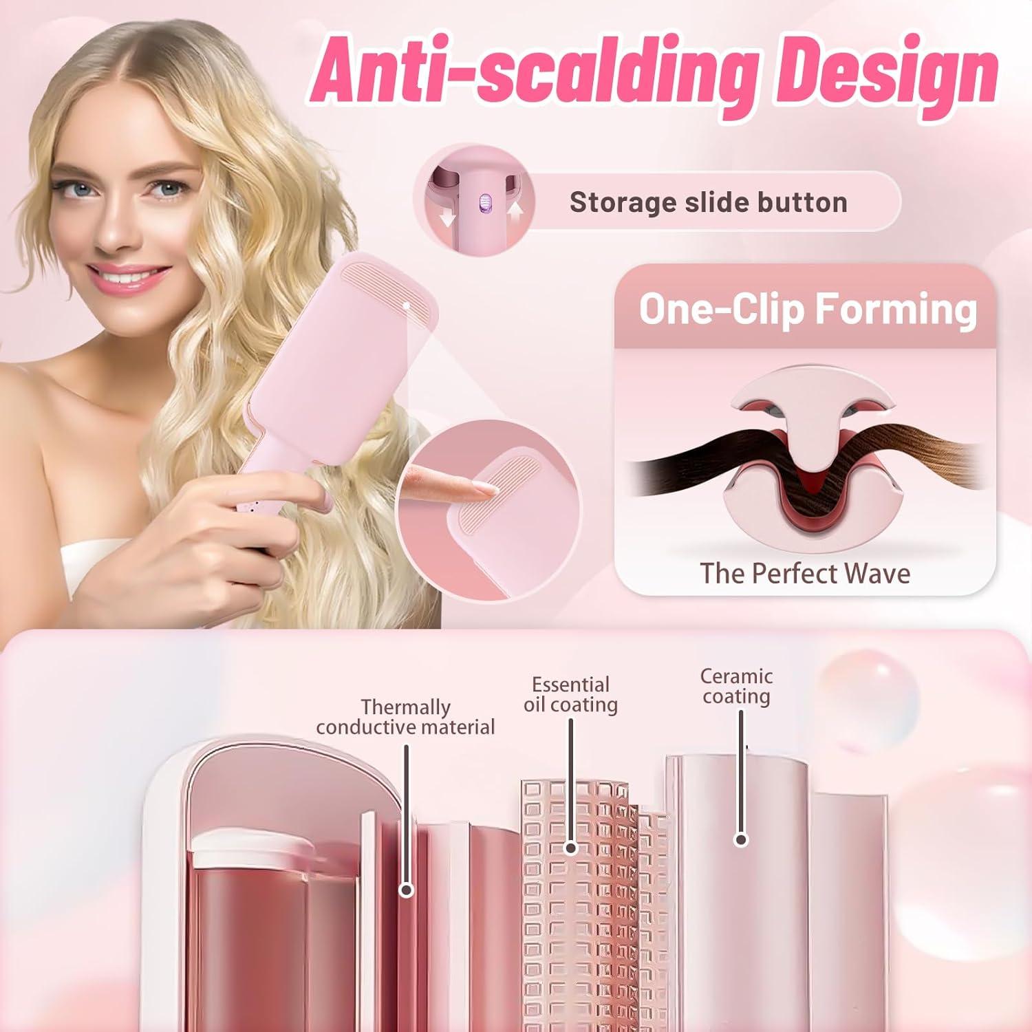 Plancha de Rizado de Cabello ZWIKAGEF 3 Barriles Cerámica Rosa