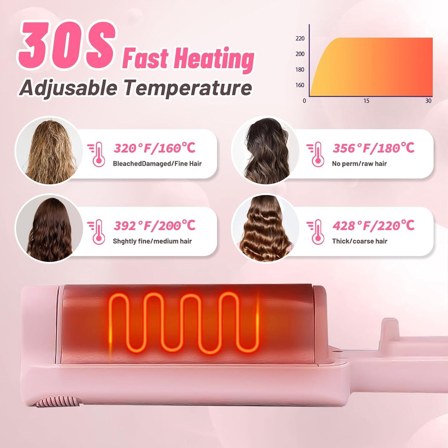 Plancha de Rizado de Cabello ZWIKAGEF 3 Barriles Cerámica Rosa