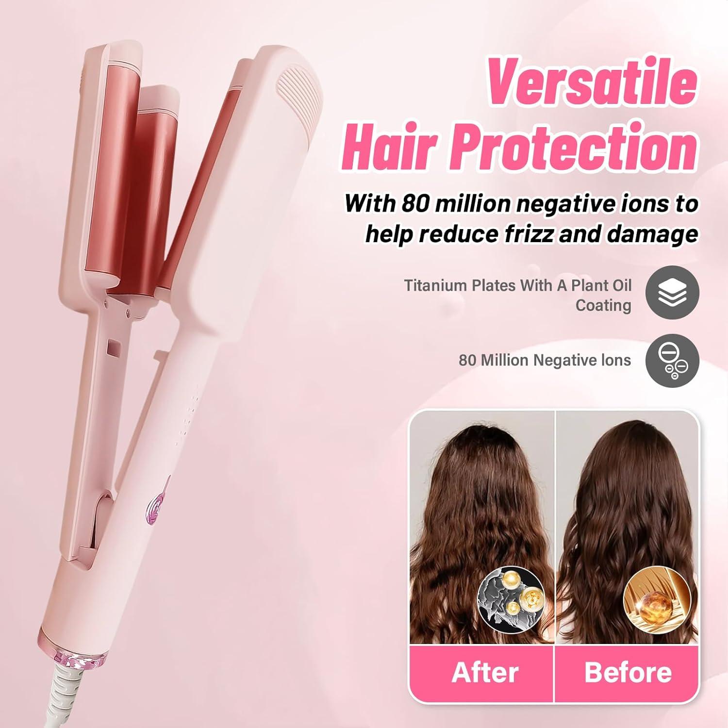 Plancha de Rizado de Cabello ZWIKAGEF 3 Barriles Cerámica Rosa