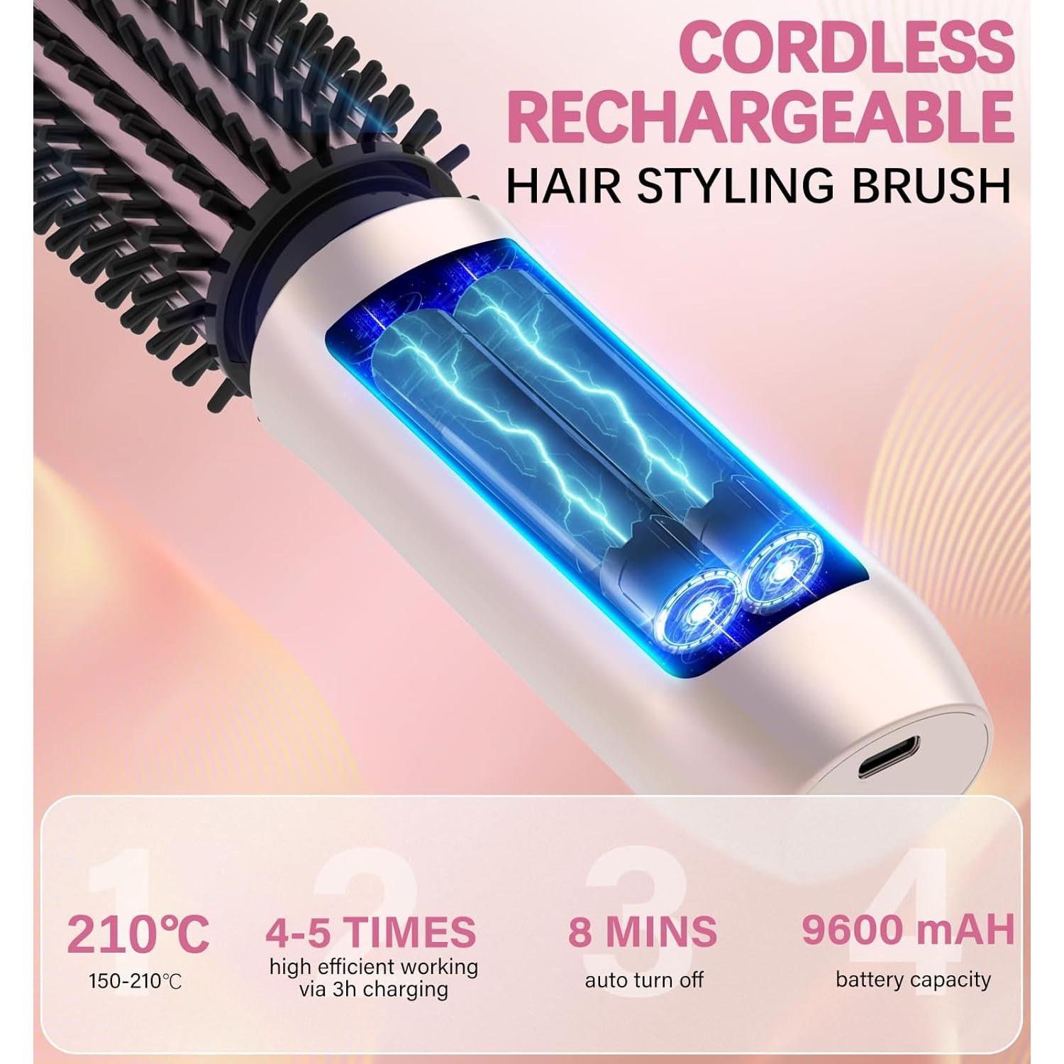 Cepillo Rizador Inalámbrico JAMIEWIN GT-2305A 3 en 1 Rosa