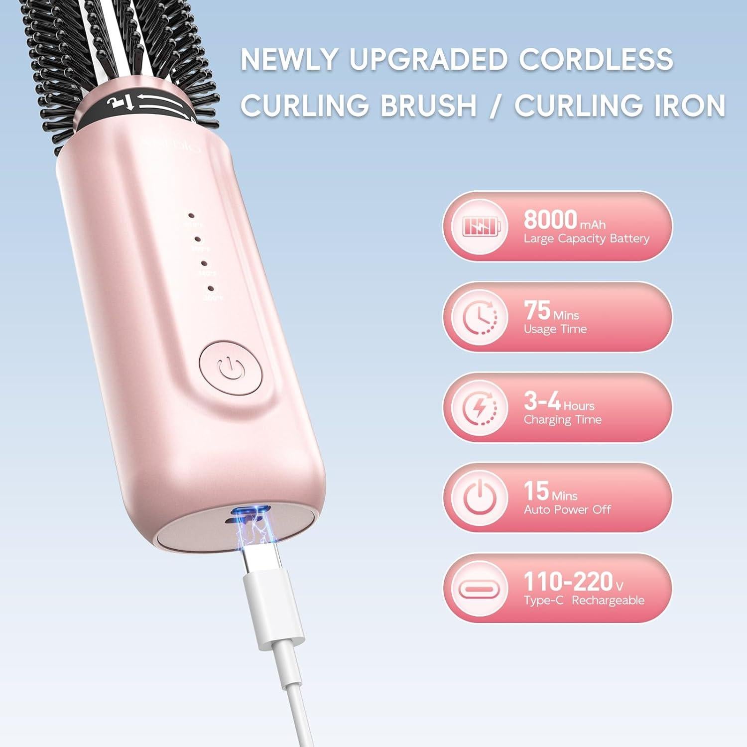 Cepillo Rizador Inalámbrico AI·DIO 2 en 1 Rosa, 200 Millones Iones