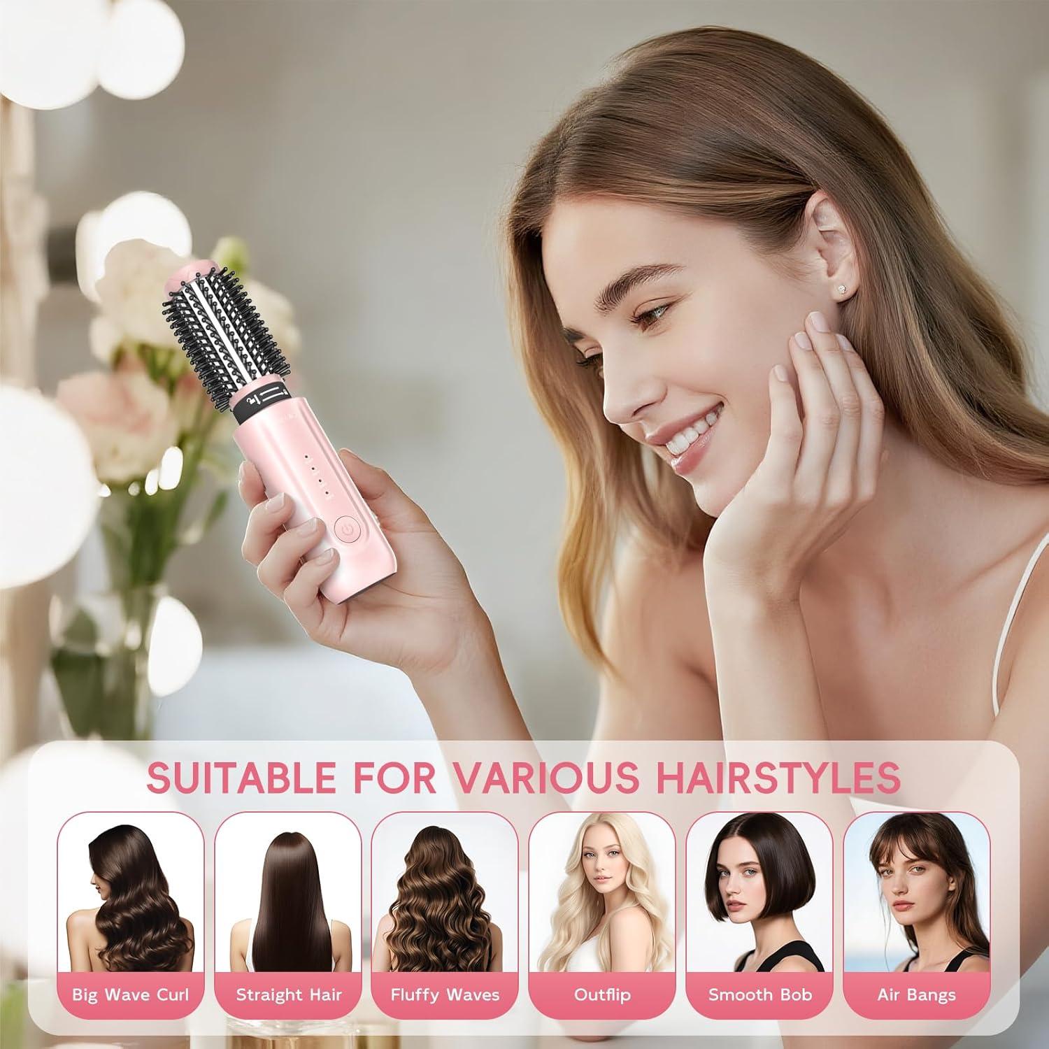 Cepillo Rizador Inalámbrico AI·DIO 2 en 1 Rosa, 200 Millones Iones