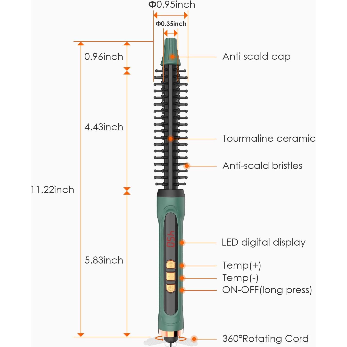 Cepillo Redondo Calentado BANGMENG 0.35" Cerámica Turmalina