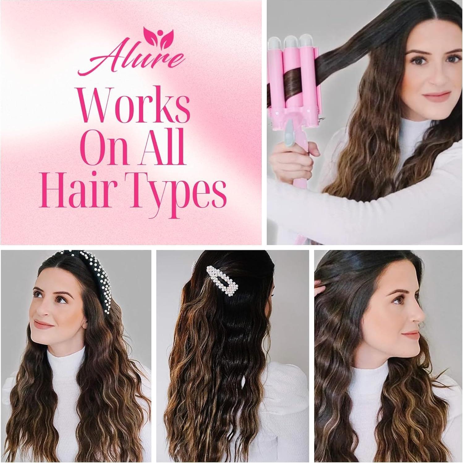 Rizador de Cabello Alure 3 Barriles Cerámica 1" LCD Blanco/Rosa