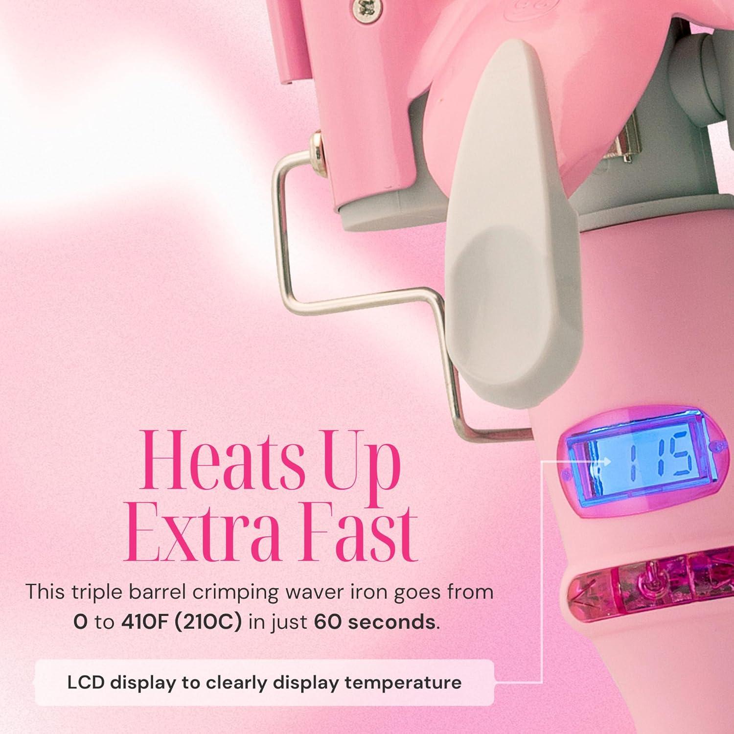 Rizador de Cabello Alure 3 Barriles Cerámica 1" LCD Blanco/Rosa