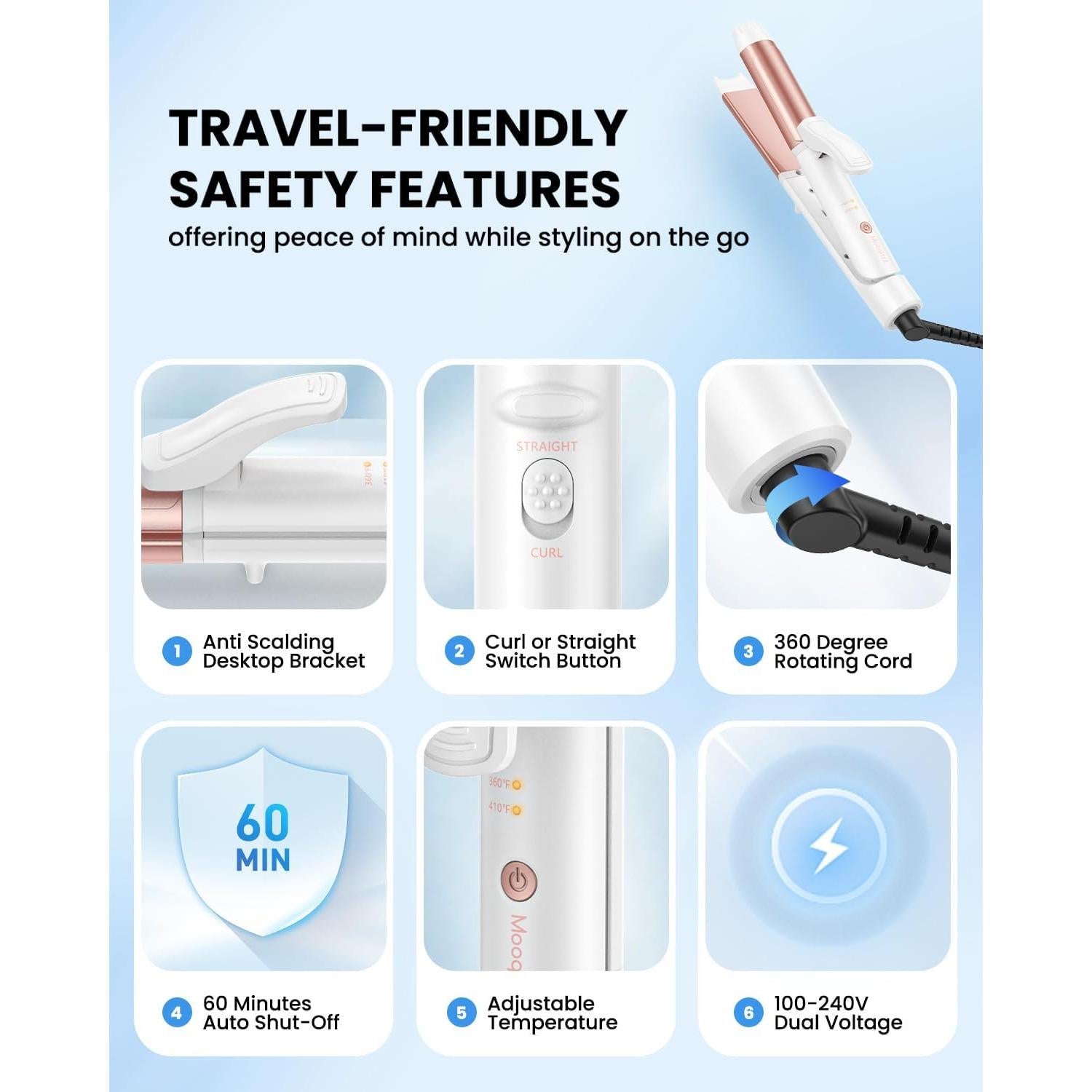 Plancha de Rizos Dual Mooqlizz Mini 26.9 cm Cerámica Ajustable