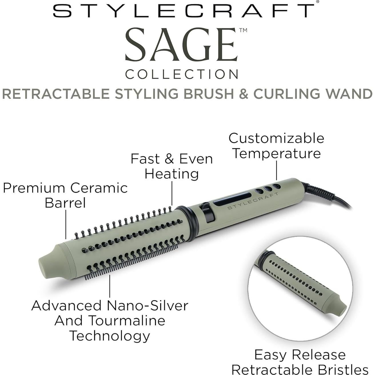 Cepillo Estilizador 2-en-1 StyleCraft Sage - Ondulador Triple Barril